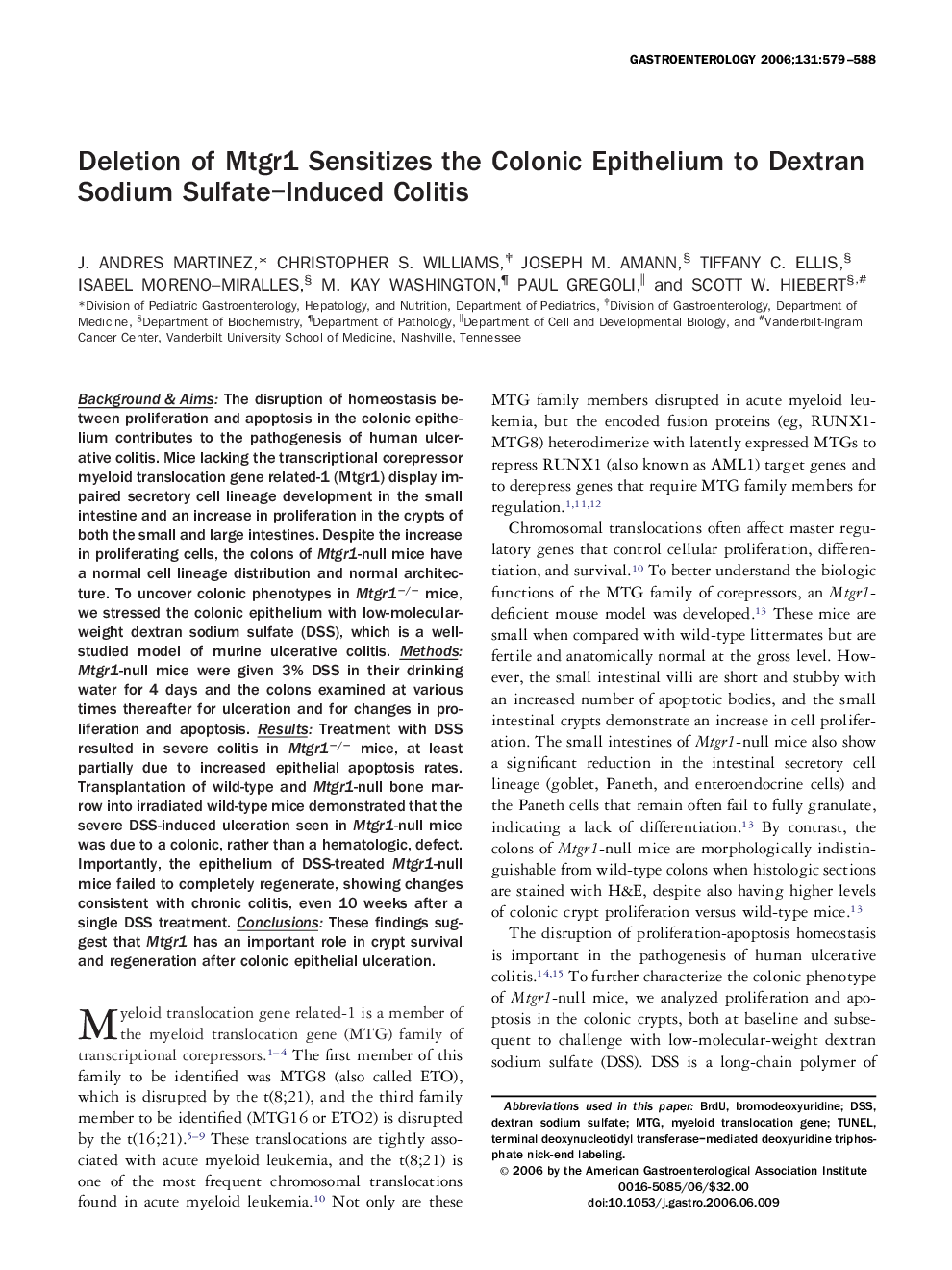 Deletion of Mtgr1 Sensitizes the Colonic Epithelium to Dextran Sodium Sulfate–Induced Colitis 