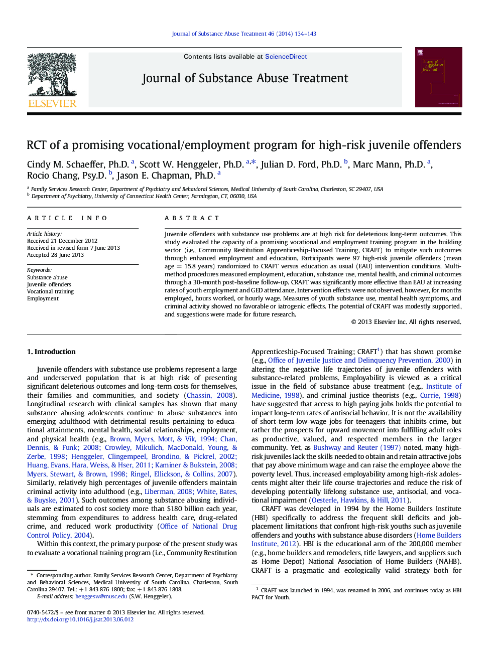 RCT of a promising vocational/employment program for high-risk juvenile offenders