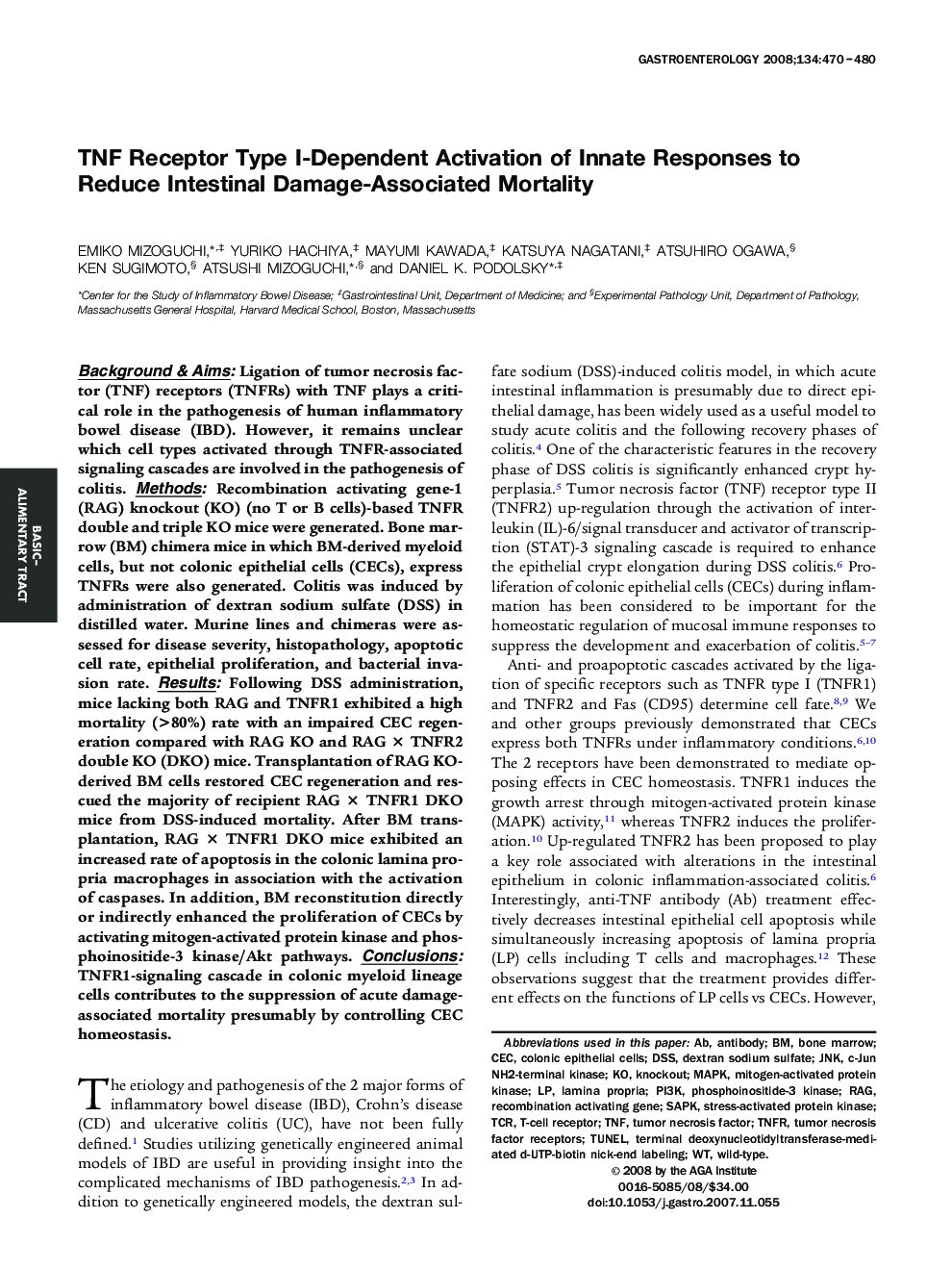 TNF Receptor Type I-Dependent Activation of Innate Responses to Reduce Intestinal Damage-Associated Mortality