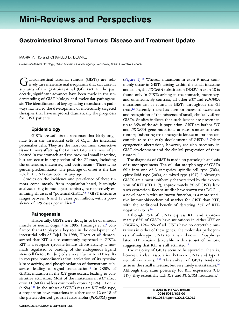 Gastrointestinal Stromal Tumors: Disease and Treatment Update