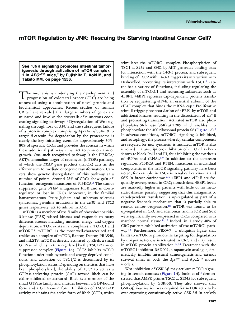 mTOR Regulation by JNK: Rescuing the Starving Intestinal Cancer Cell?