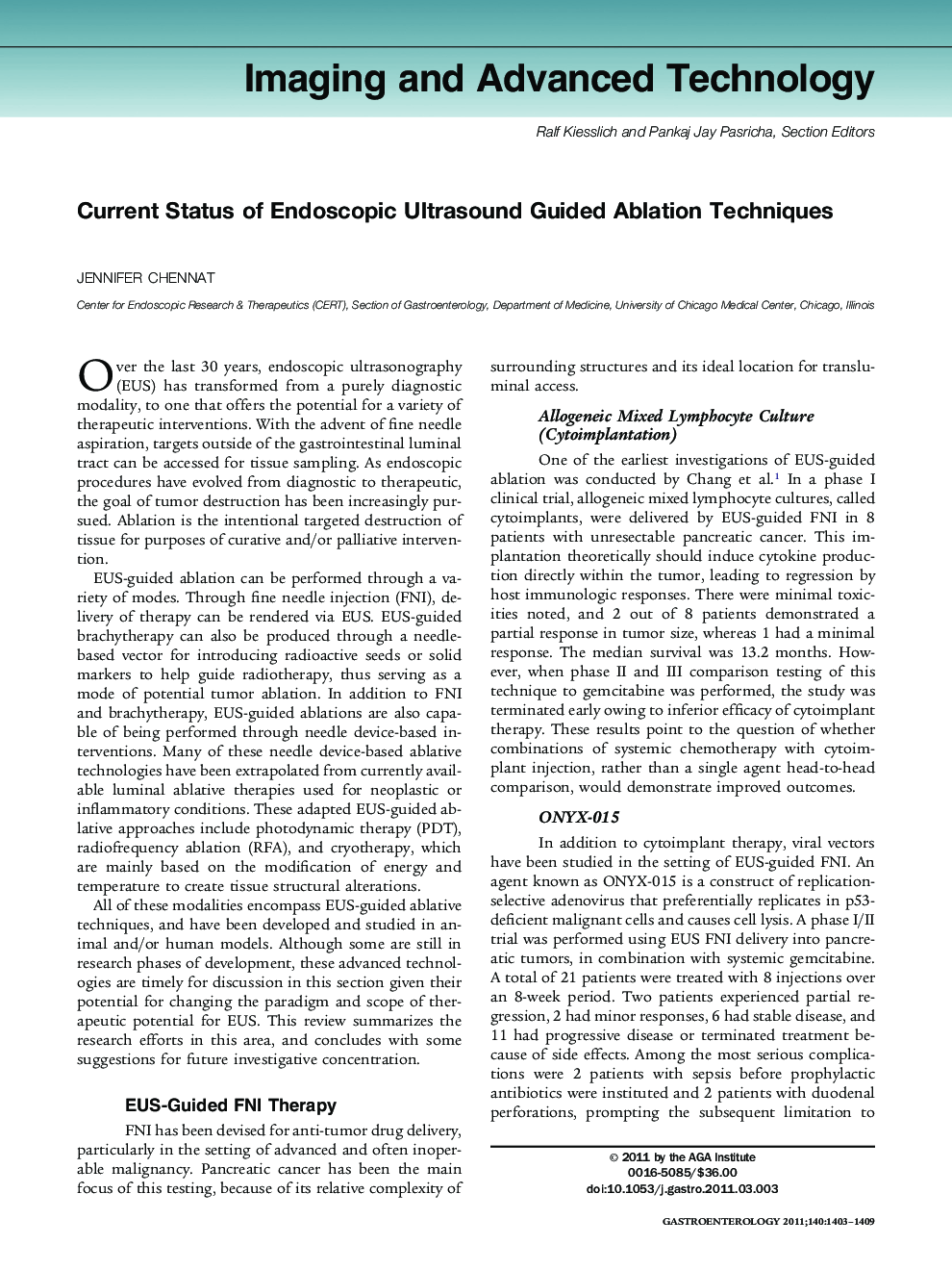 Current Status of Endoscopic Ultrasound Guided Ablation Techniques
