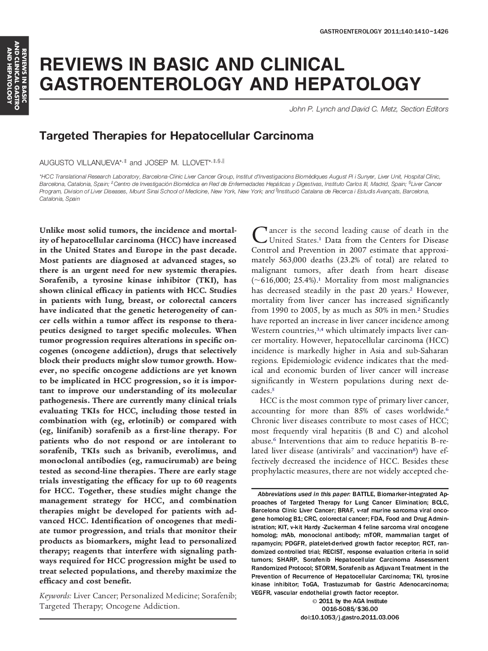 Targeted Therapies for Hepatocellular Carcinoma 