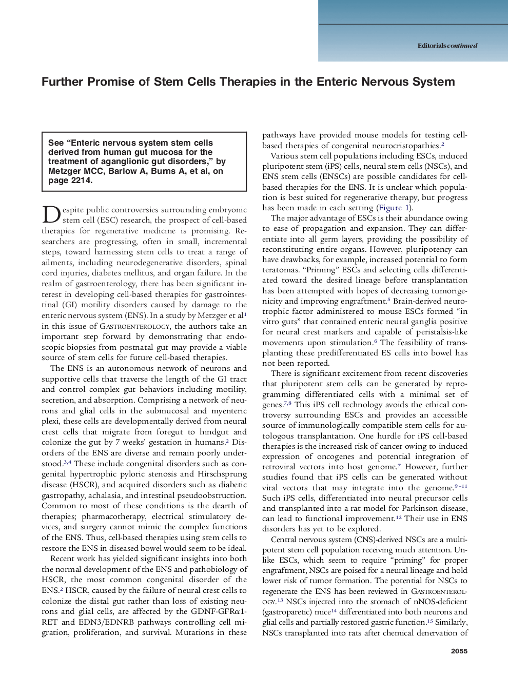Further Promise of Stem Cells Therapies in the Enteric Nervous System