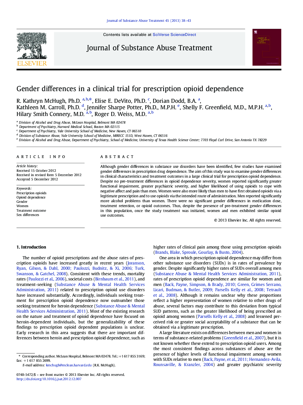 Gender differences in a clinical trial for prescription opioid dependence