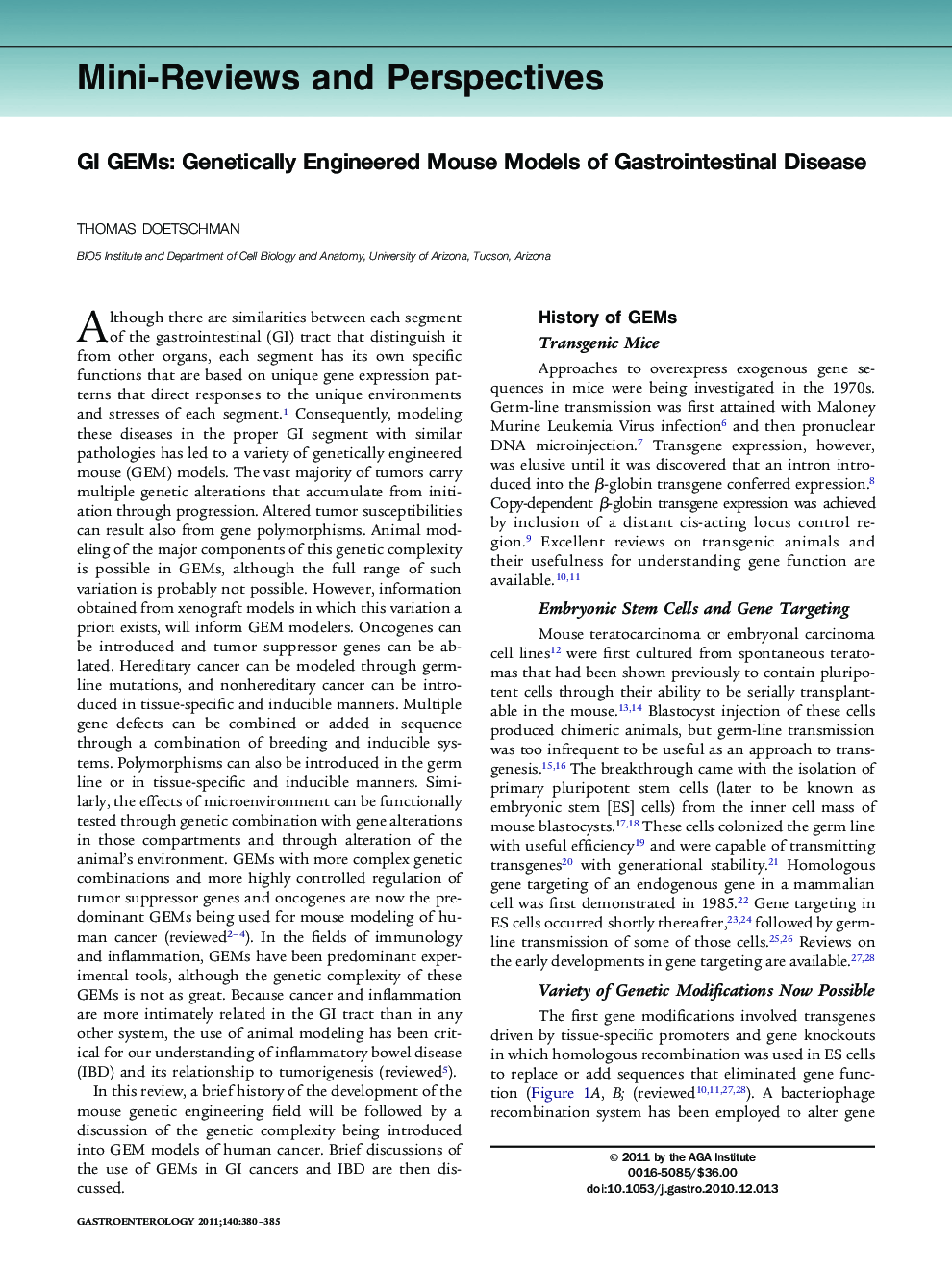 GI GEMs: Genetically Engineered Mouse Models of Gastrointestinal Disease
