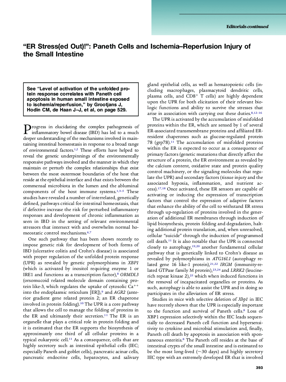 “ER Stress(ed Out)!”: Paneth Cells and Ischemia-Reperfusion Injury of the Small Intestine