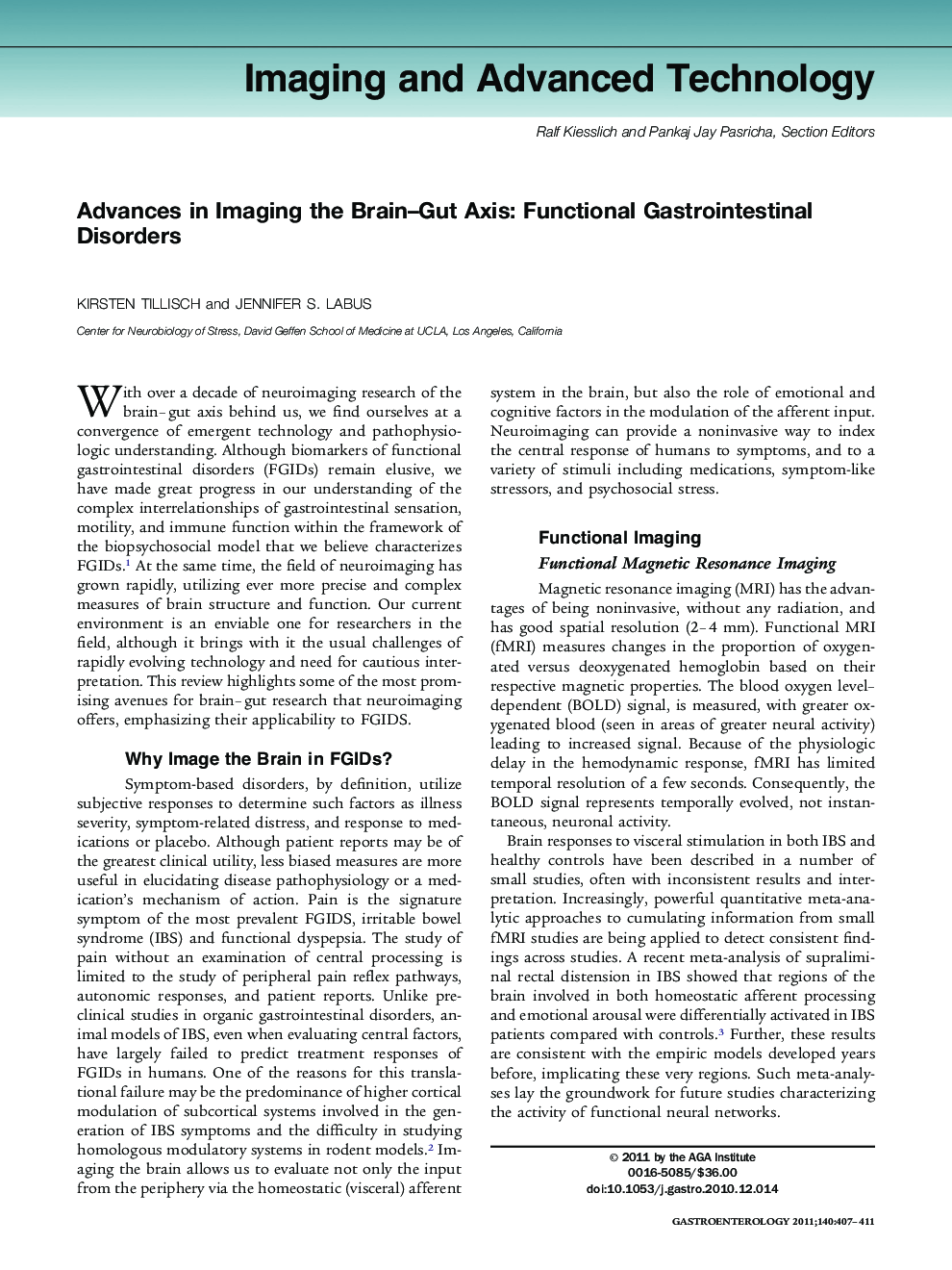 Advances in Imaging the Brain-Gut Axis: Functional Gastrointestinal Disorders