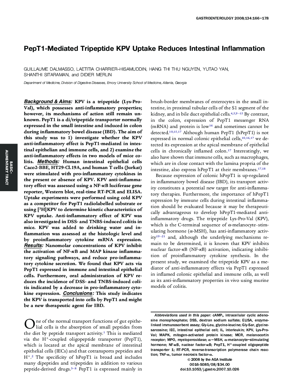 PepT1-Mediated Tripeptide KPV Uptake Reduces Intestinal Inflammation 