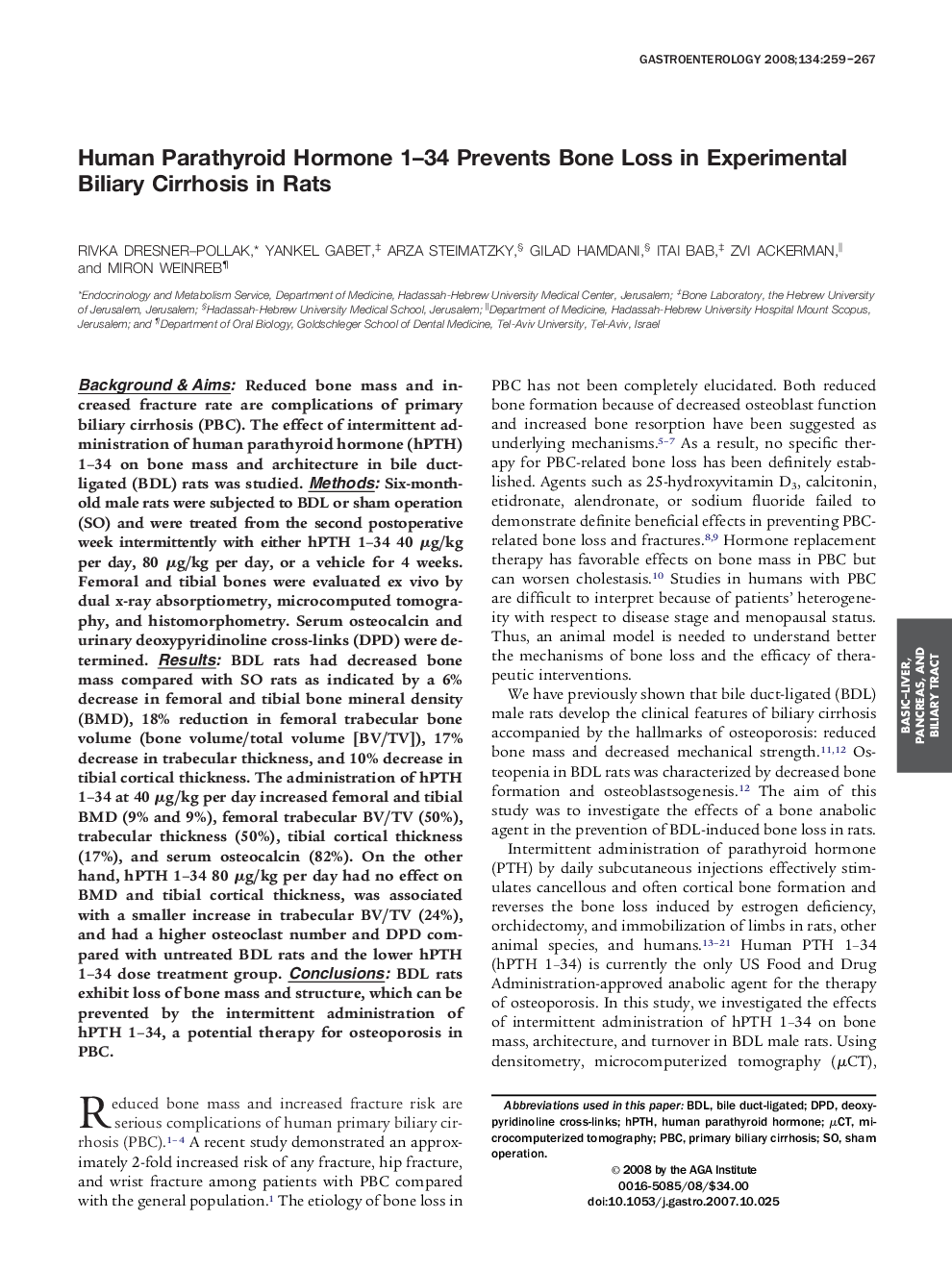 Human Parathyroid Hormone 1–34 Prevents Bone Loss in Experimental Biliary Cirrhosis in Rats 