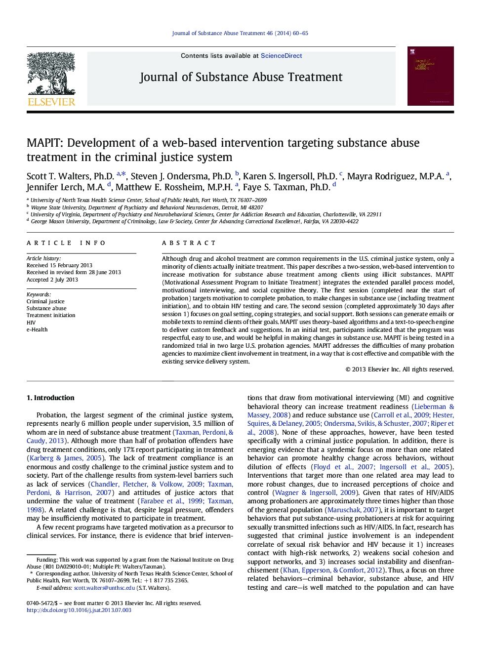 MAPIT: Development of a web-based intervention targeting substance abuse treatment in the criminal justice system 