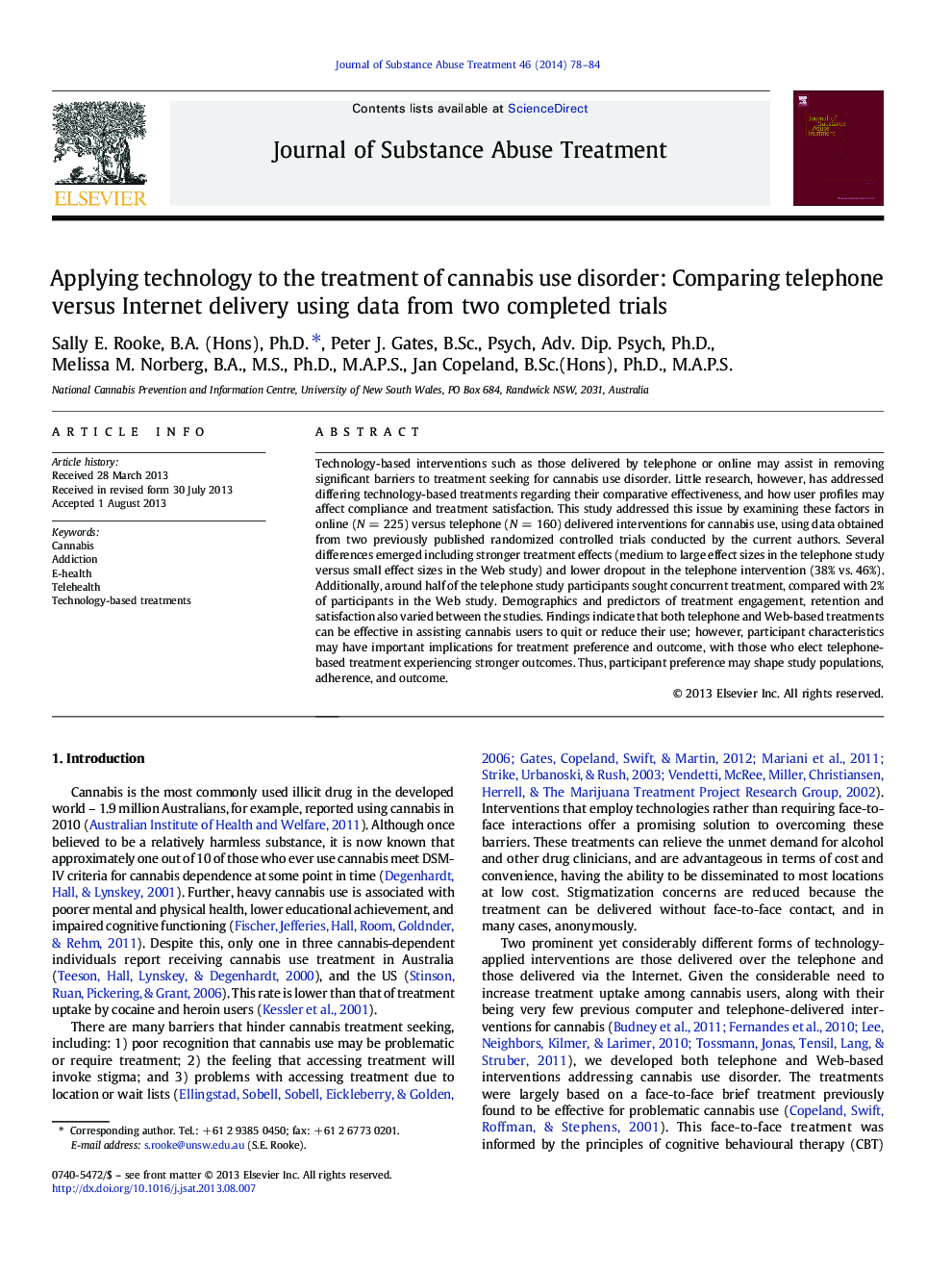 Applying technology to the treatment of cannabis use disorder: Comparing telephone versus Internet delivery using data from two completed trials
