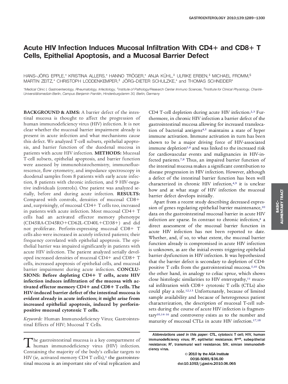 Acute HIV Infection Induces Mucosal Infiltration With CD4+ and CD8+ T Cells, Epithelial Apoptosis, and a Mucosal Barrier Defect