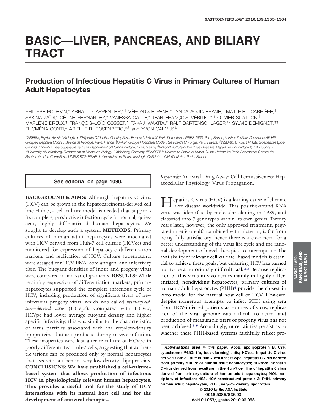 Production of Infectious Hepatitis C Virus in Primary Cultures of Human Adult Hepatocytes