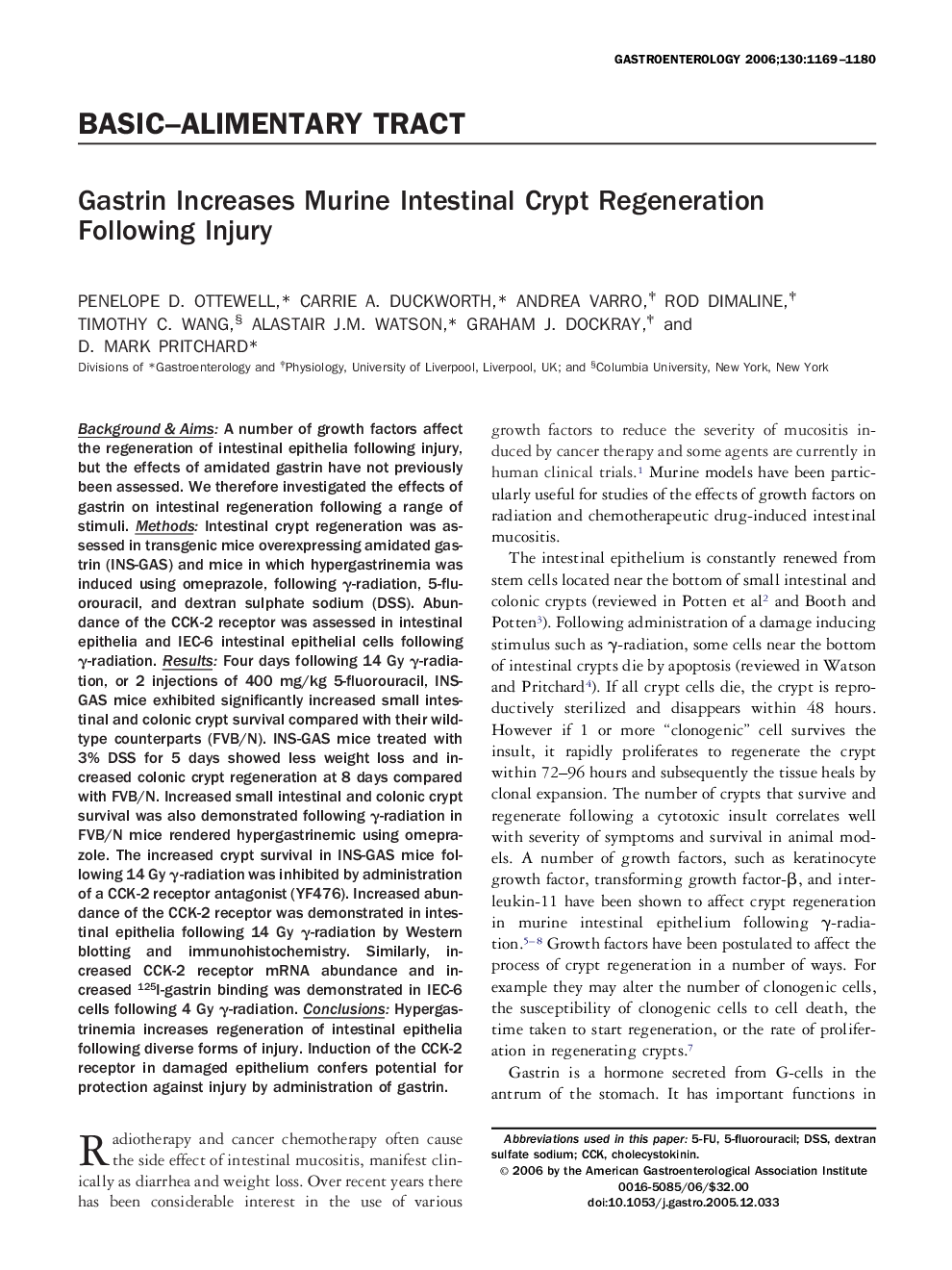 Gastrin Increases Murine Intestinal Crypt Regeneration Following Injury 