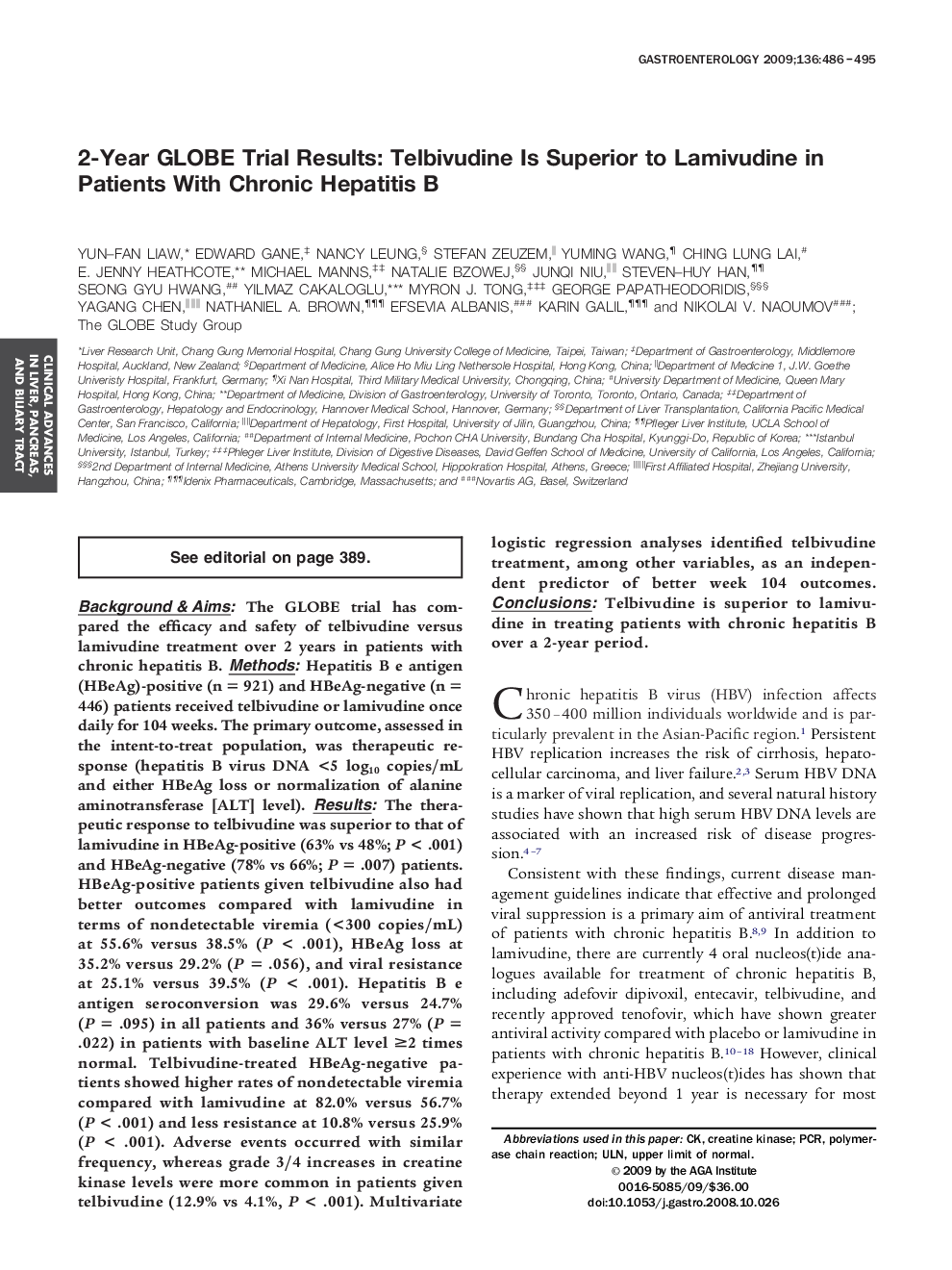 2-Year GLOBE Trial Results: Telbivudine Is Superior to Lamivudine in Patients With Chronic Hepatitis B 