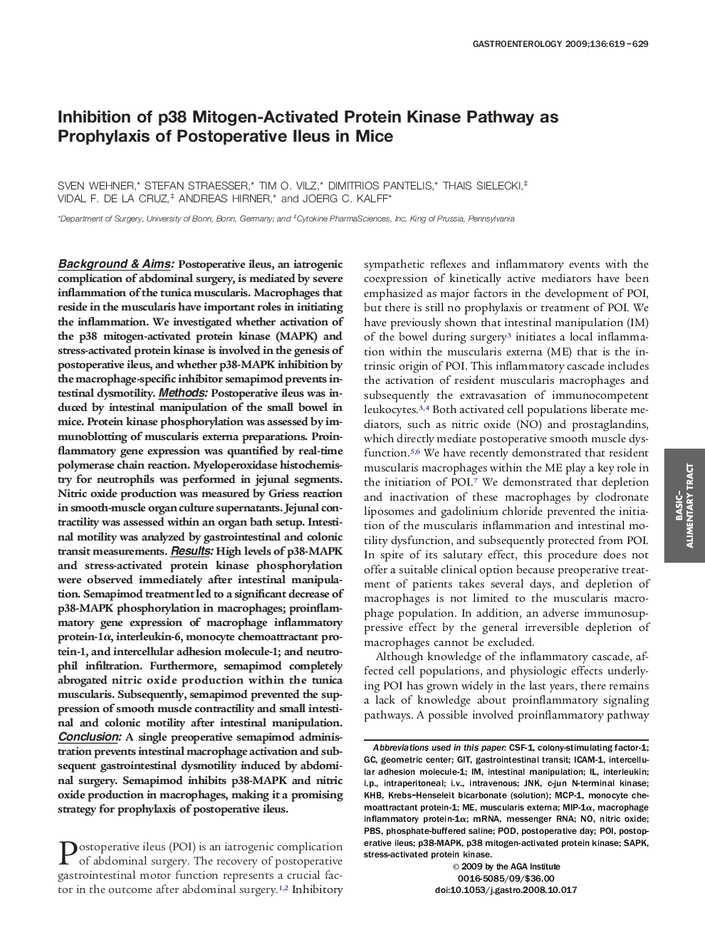 Inhibition of p38 Mitogen-Activated Protein Kinase Pathway as Prophylaxis of Postoperative Ileus in Mice 