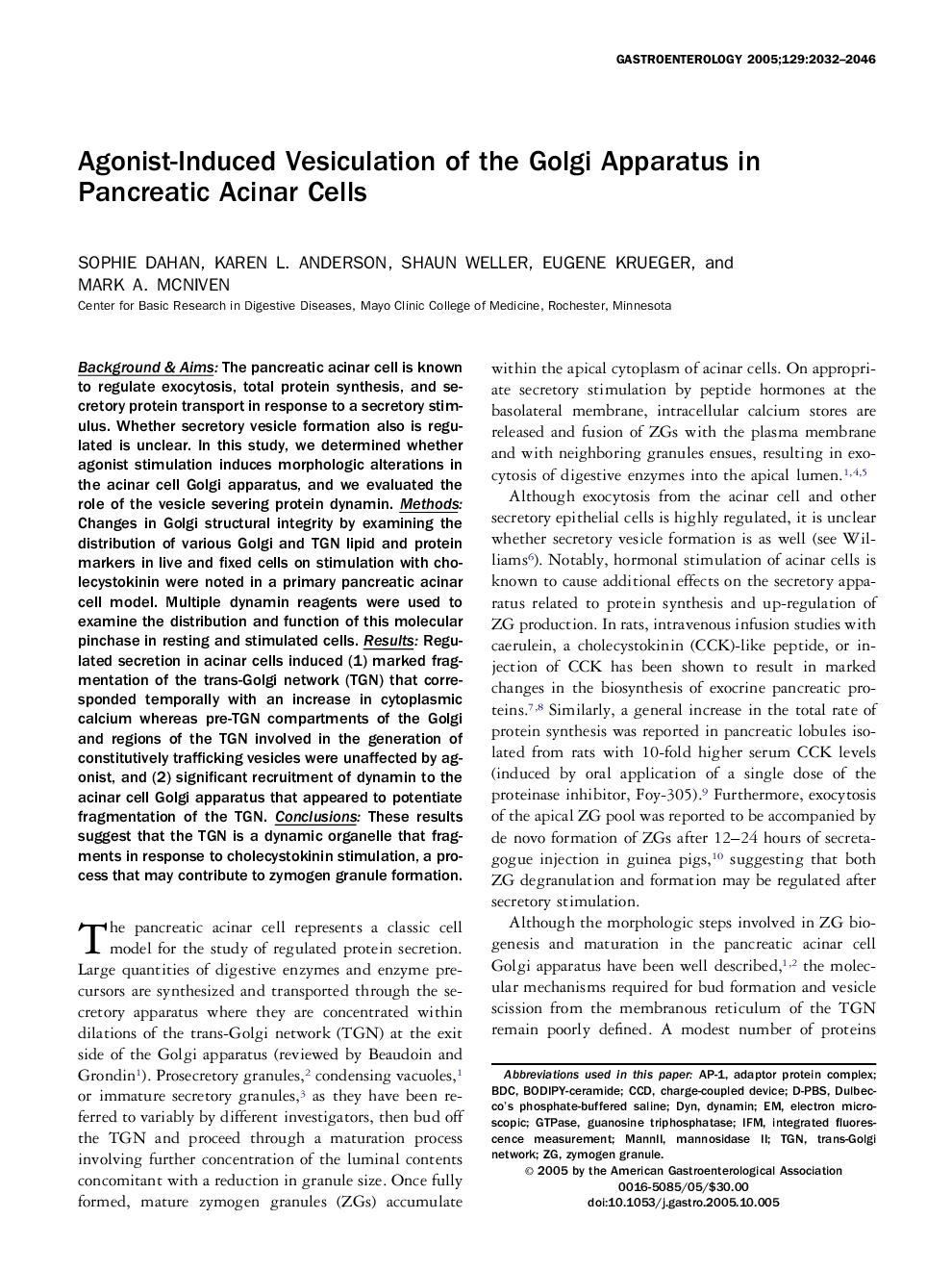 Agonist-Induced Vesiculation of the Golgi Apparatus in Pancreatic Acinar Cells 