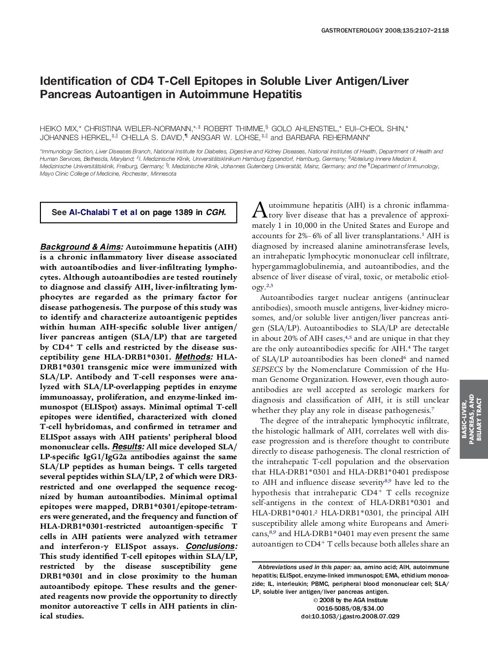 Identification of CD4 T-Cell Epitopes in Soluble Liver Antigen/Liver Pancreas Autoantigen in Autoimmune Hepatitis 