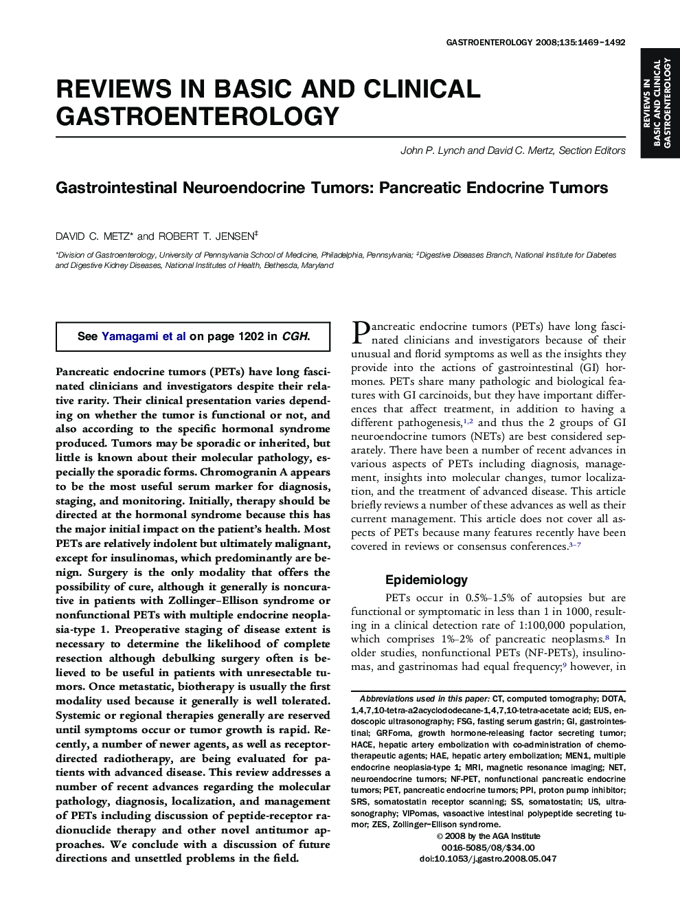 Gastrointestinal Neuroendocrine Tumors: Pancreatic Endocrine Tumors 