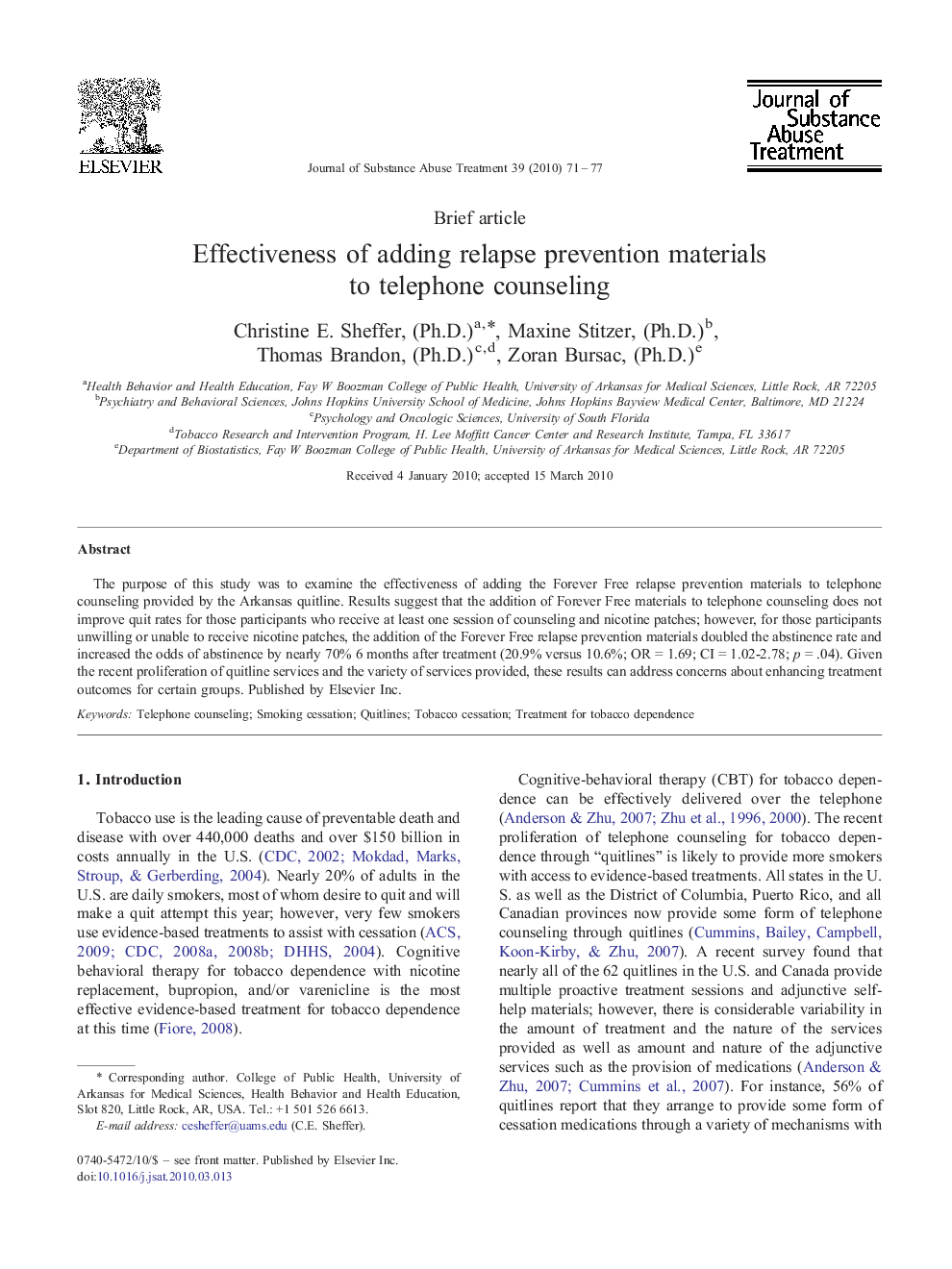 Effectiveness of adding relapse prevention materials to telephone counseling