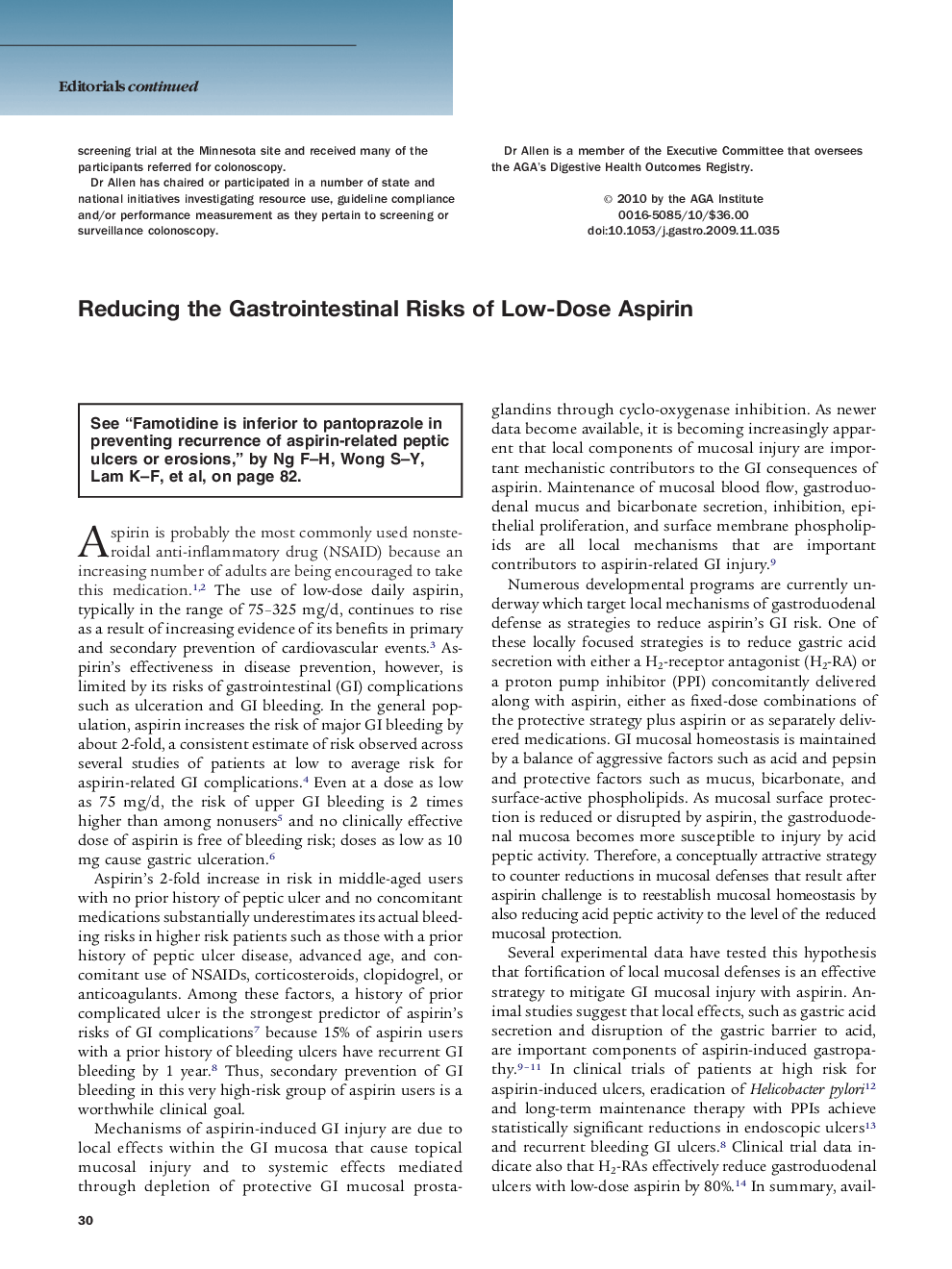 Reducing the Gastrointestinal Risks of Low-Dose Aspirin
