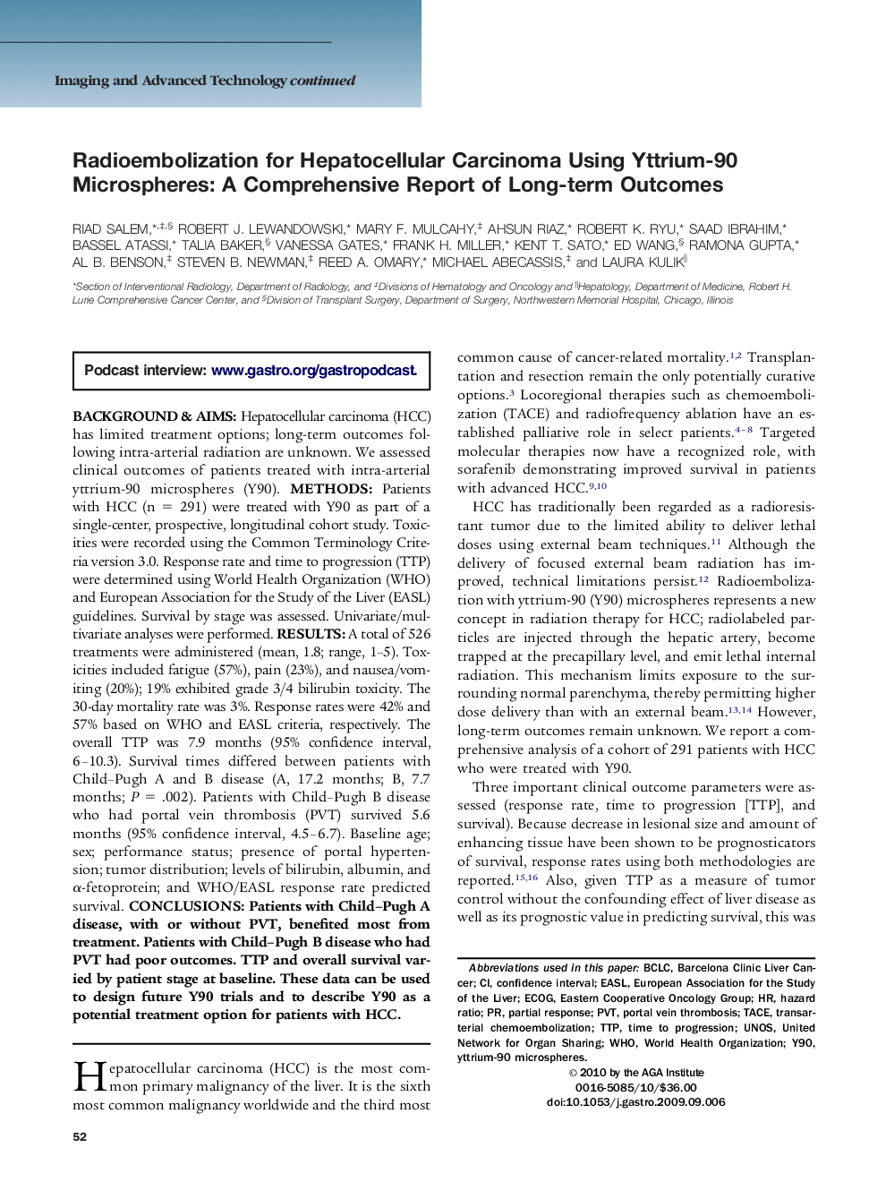 Radioembolization for Hepatocellular Carcinoma Using Yttrium-90 Microspheres: A Comprehensive Report of Long-term Outcomes 