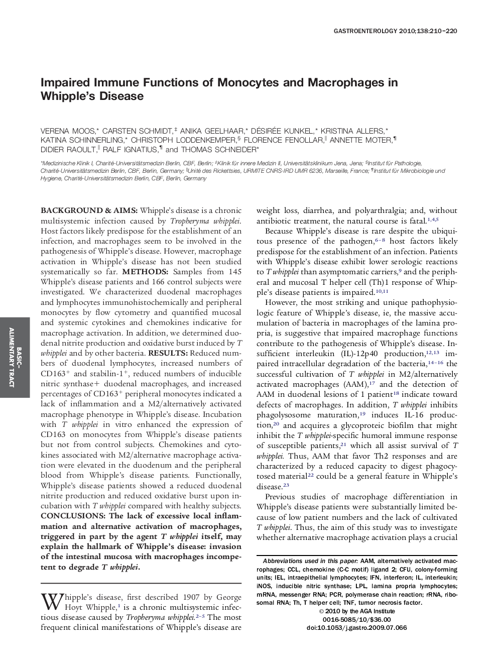 Impaired Immune Functions of Monocytes and Macrophages in Whipple's Disease