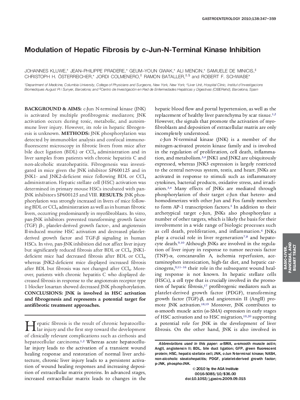 Modulation of Hepatic Fibrosis by c-Jun-N-Terminal Kinase Inhibition 