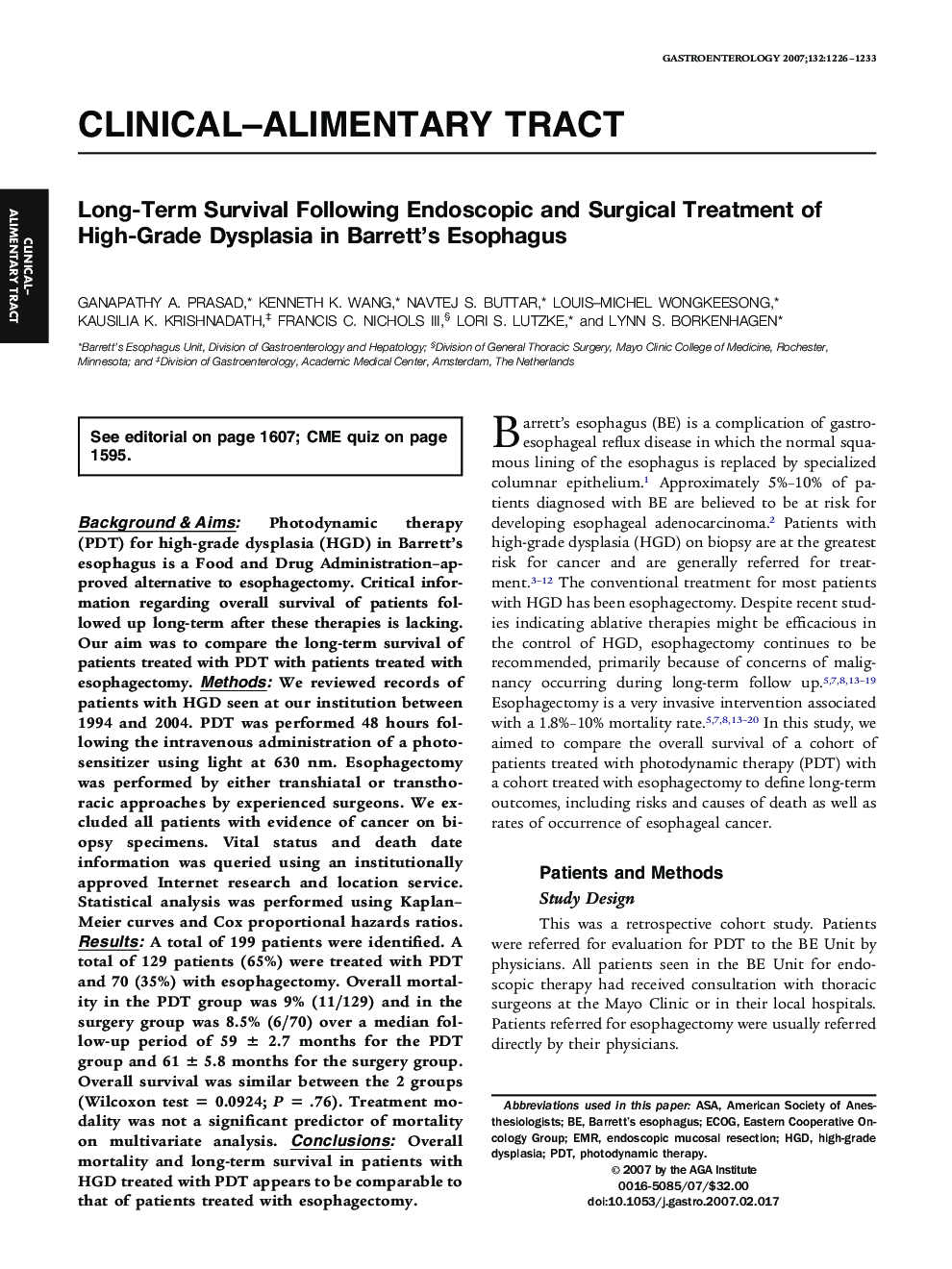 Long-Term Survival Following Endoscopic and Surgical Treatment of High-Grade Dysplasia in Barrett’s Esophagus 