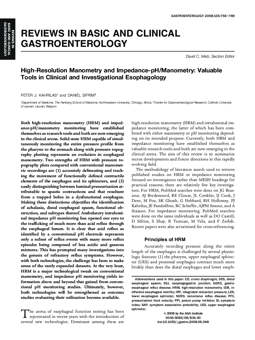 High-Resolution Manometry and Impedance-pH/Manometry: Valuable Tools in Clinical and Investigational Esophagology 