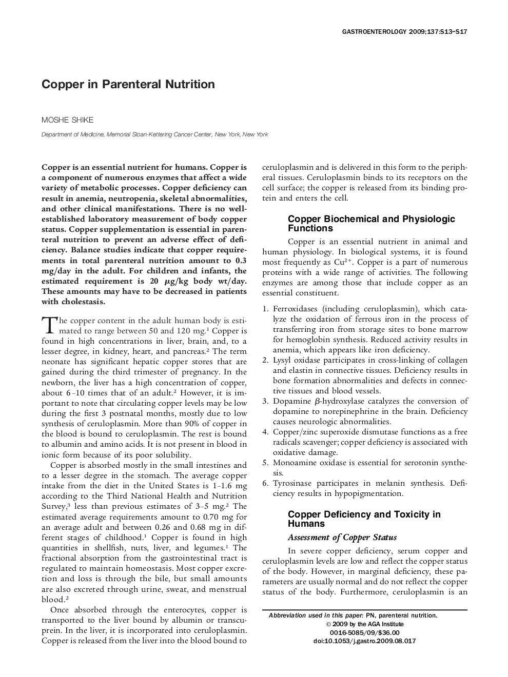 Copper in Parenteral Nutrition 