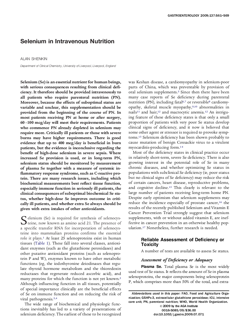 Selenium in Intravenous Nutrition 