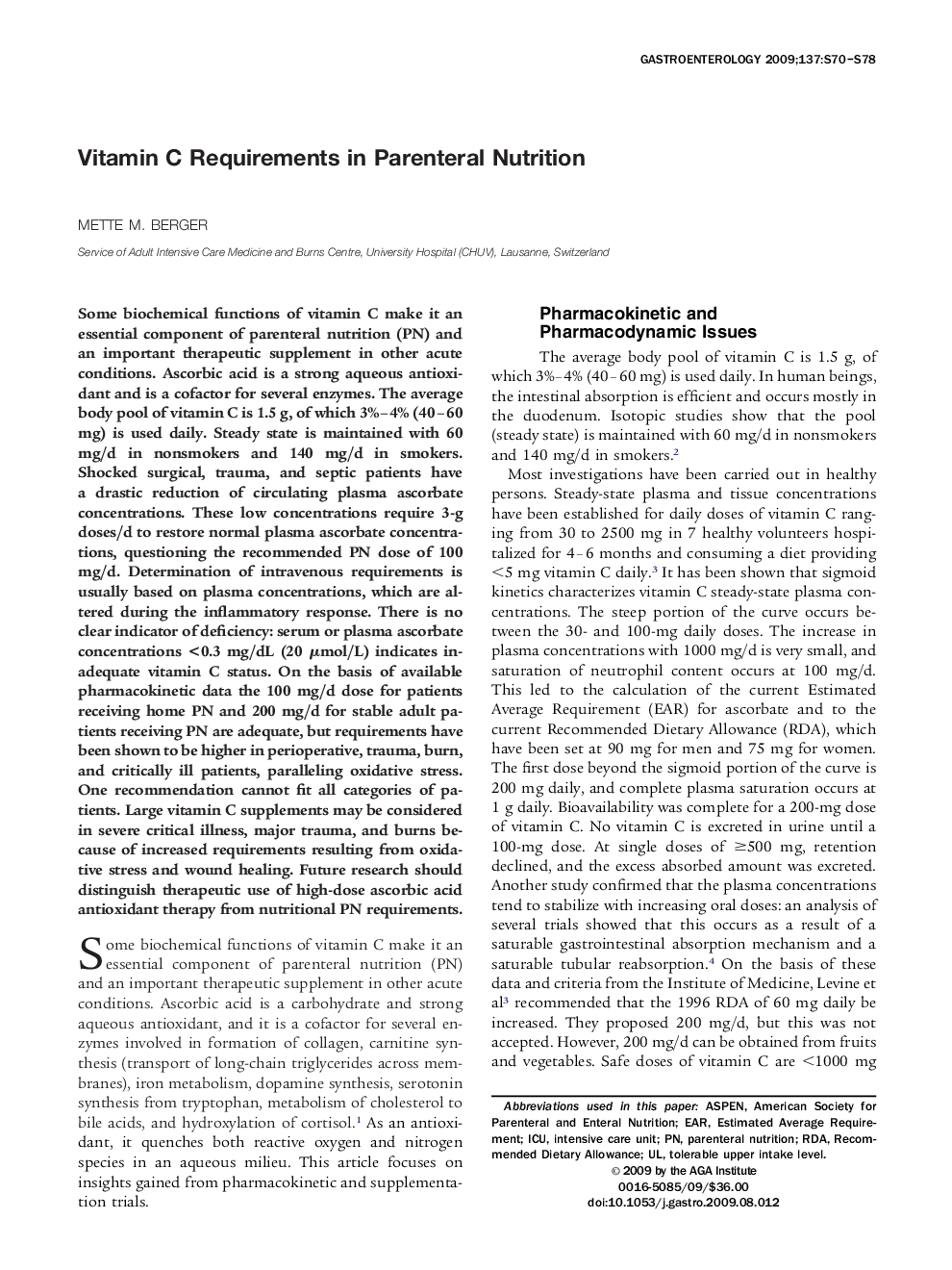 Vitamin C Requirements in Parenteral Nutrition 