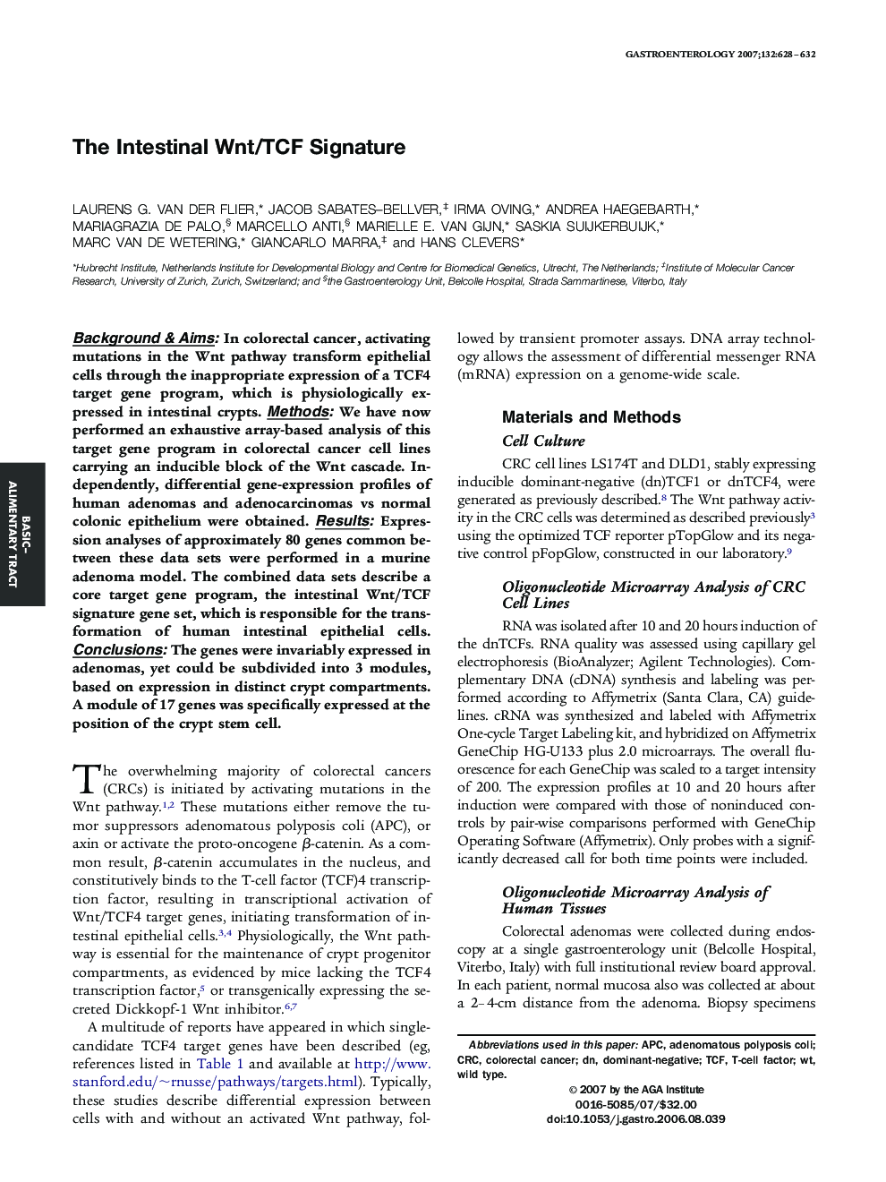 The Intestinal Wnt/TCF Signature