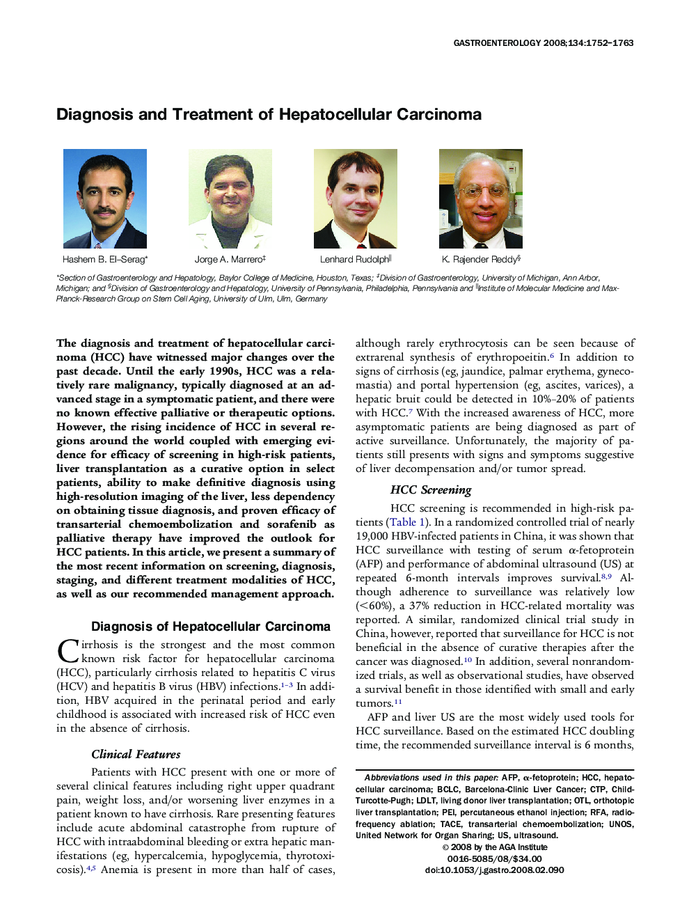 Diagnosis and Treatment of Hepatocellular Carcinoma