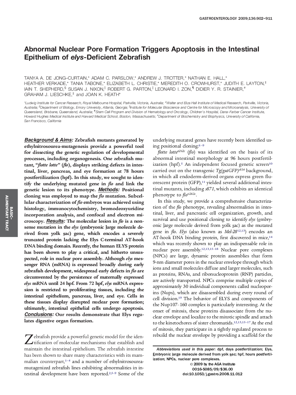 Abnormal Nuclear Pore Formation Triggers Apoptosis in the Intestinal Epithelium of elys-Deficient Zebrafish