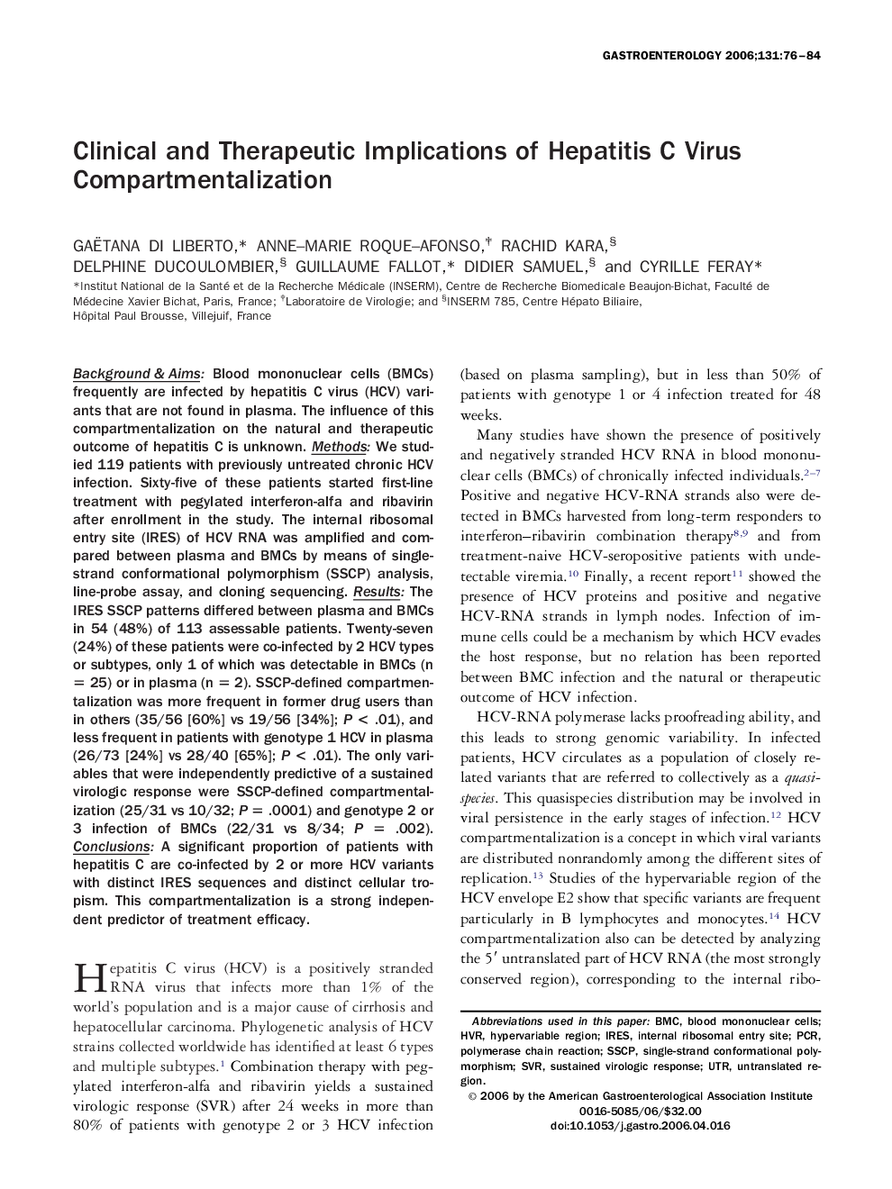 Clinical and Therapeutic Implications of Hepatitis C Virus Compartmentalization