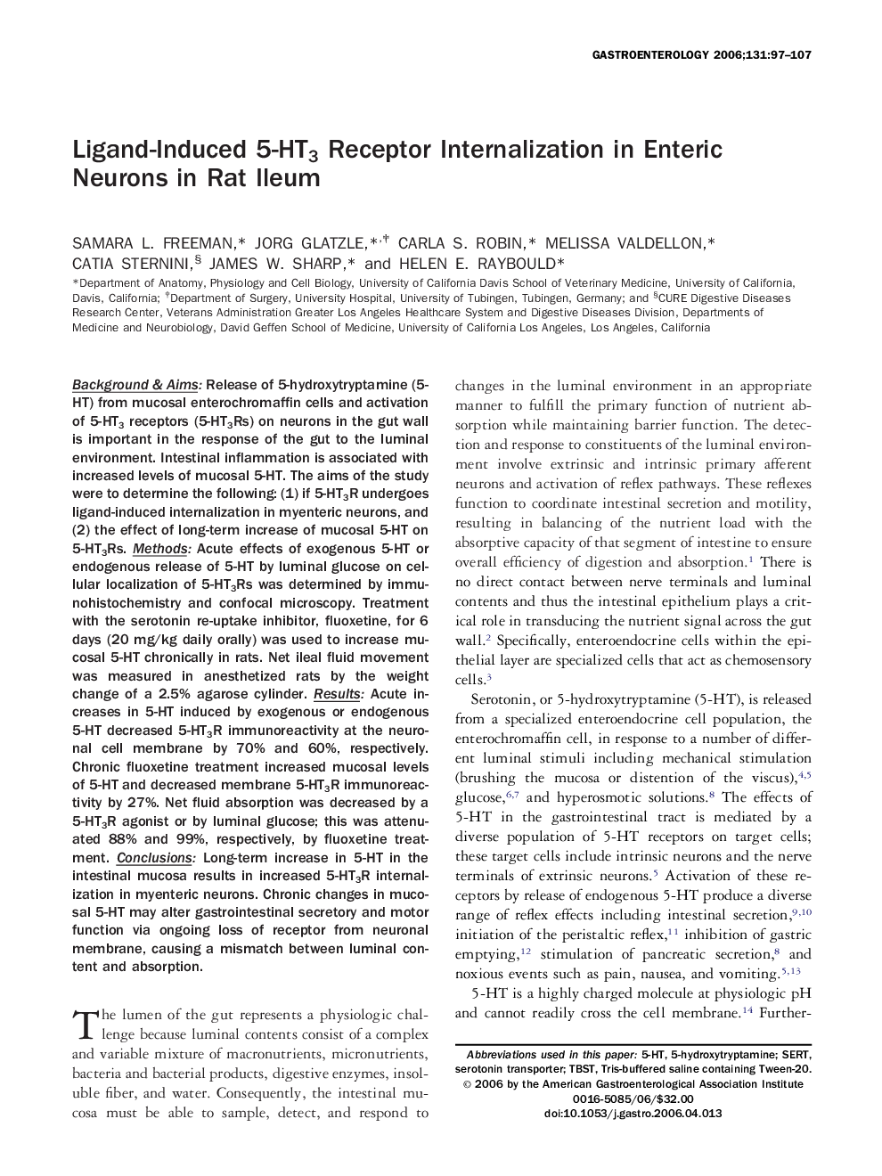 Ligand-Induced 5-HT3 Receptor Internalization in Enteric Neurons in Rat Ileum 