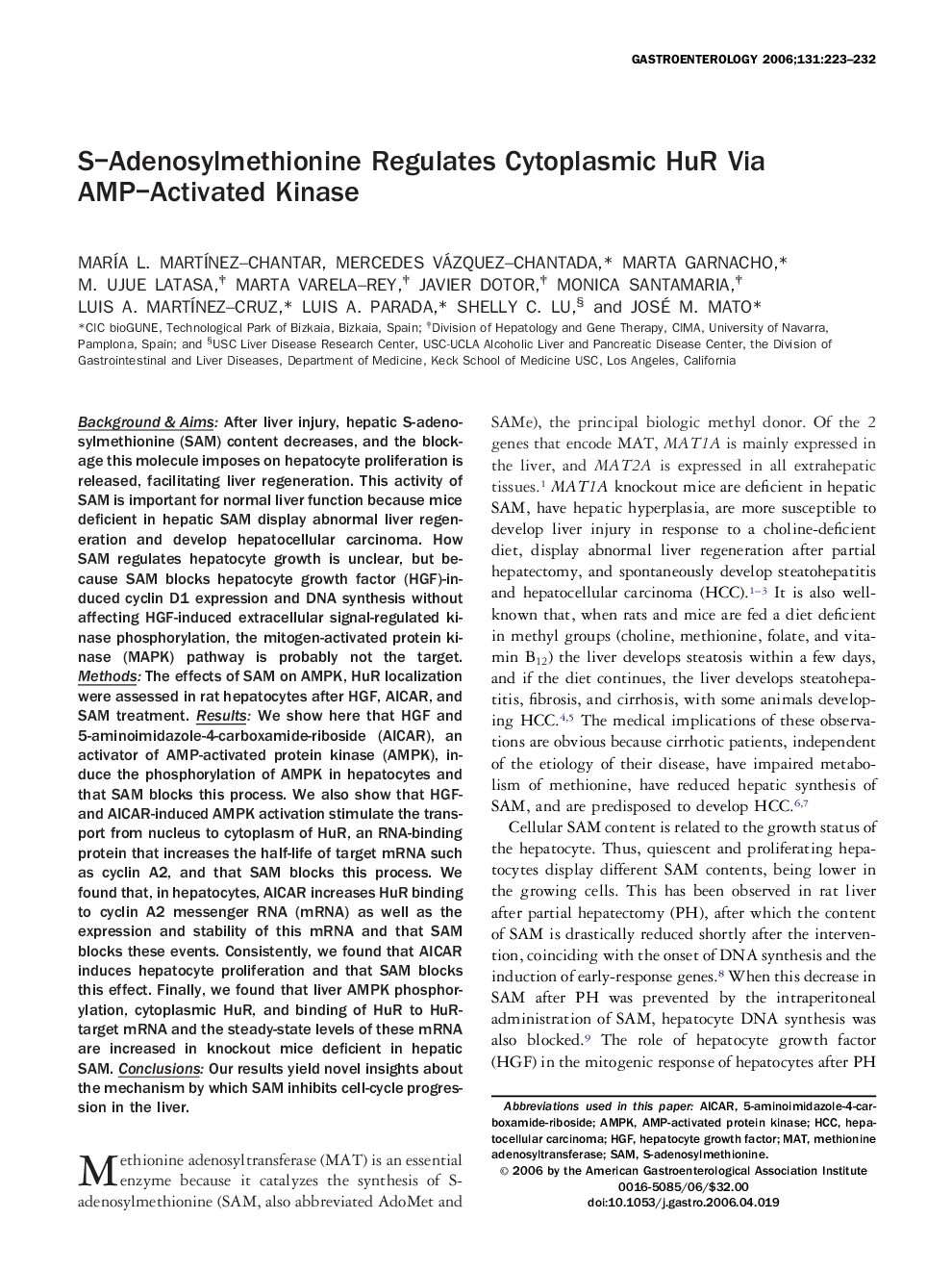 S-Adenosylmethionine Regulates Cytoplasmic HuR Via AMP-Activated Kinase