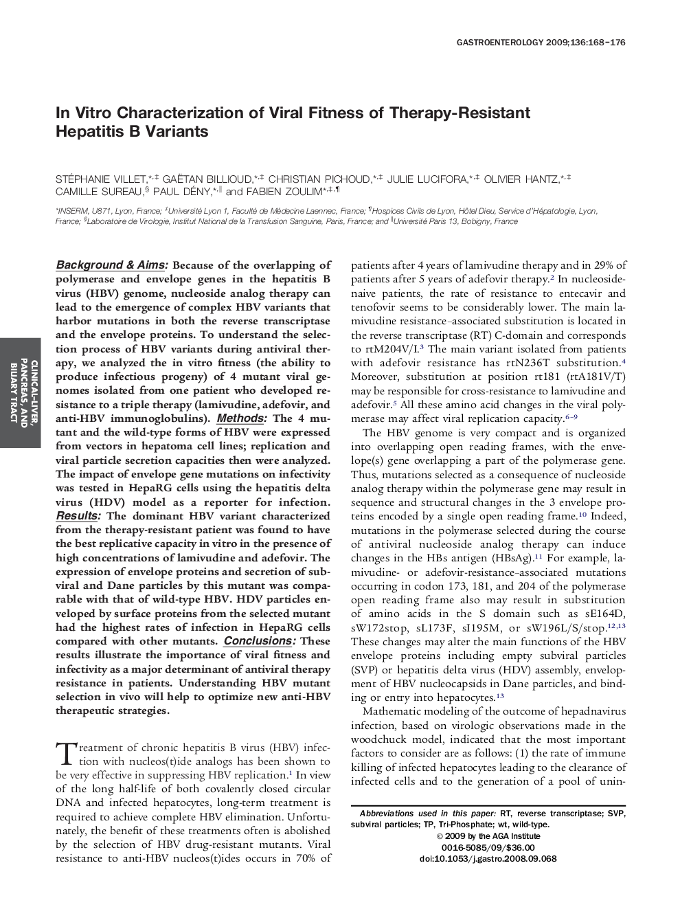 In Vitro Characterization of Viral Fitness of Therapy-Resistant Hepatitis B Variants