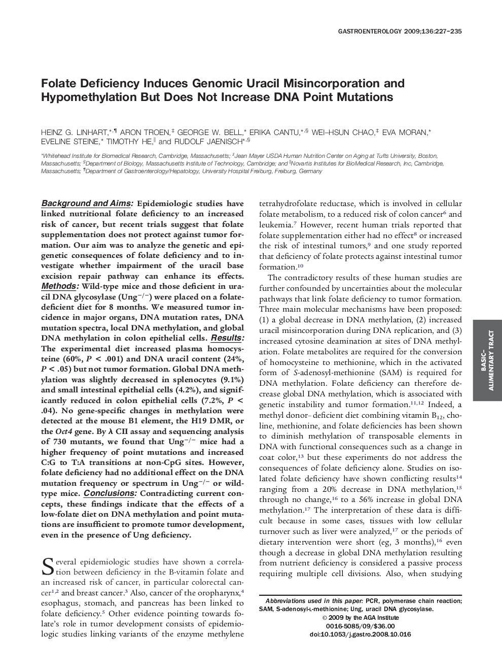 Folate Deficiency Induces Genomic Uracil Misincorporation and Hypomethylation But Does Not Increase DNA Point Mutations