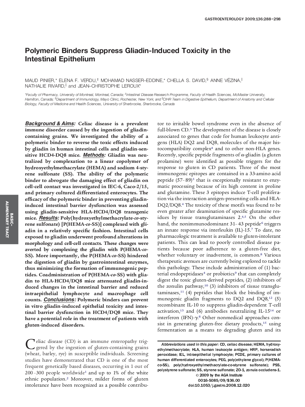 Polymeric Binders Suppress Gliadin-Induced Toxicity in the Intestinal Epithelium 