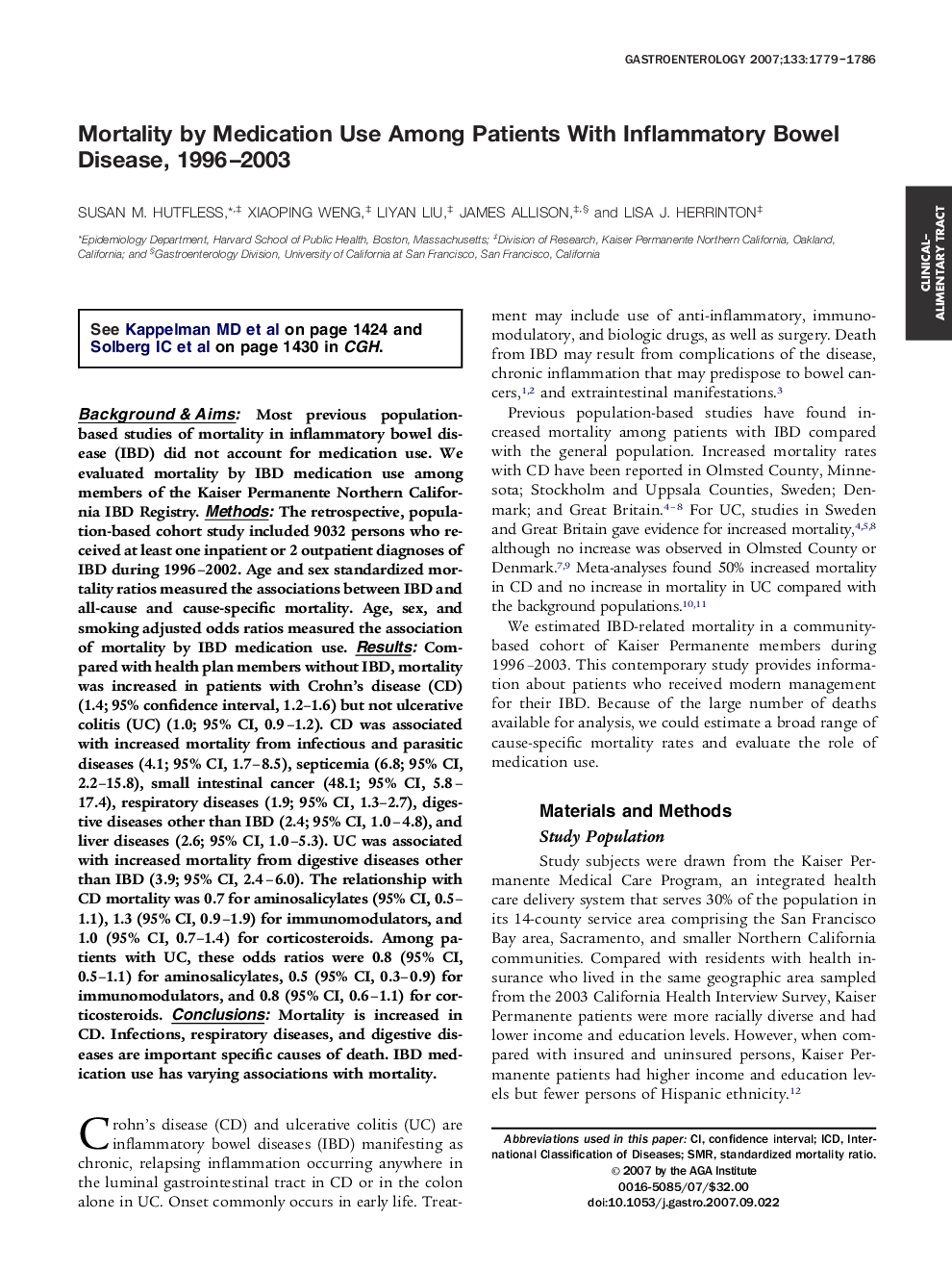 Mortality by Medication Use Among Patients With Inflammatory Bowel Disease, 1996–2003 