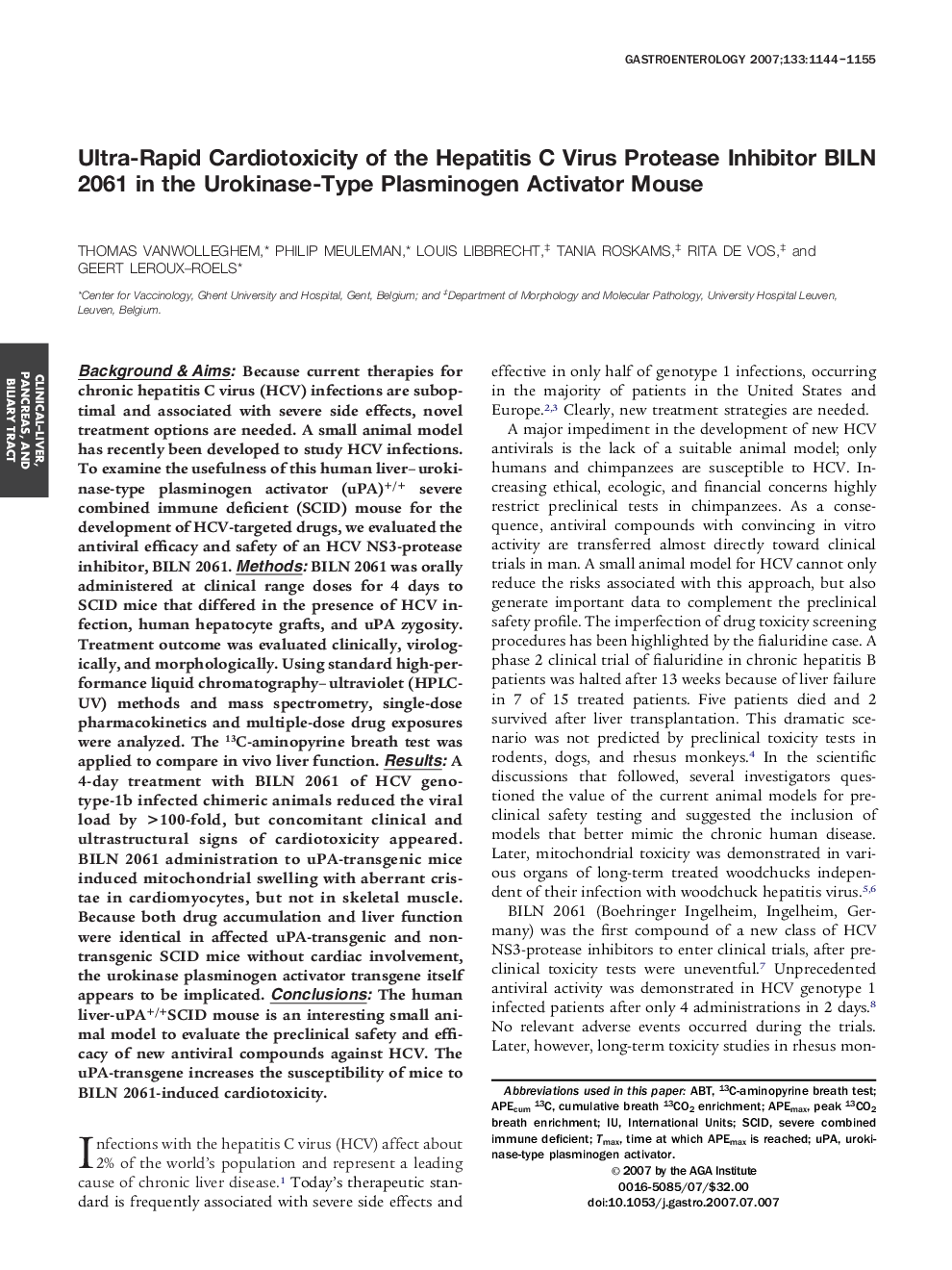 Ultra-Rapid Cardiotoxicity of the Hepatitis C Virus Protease Inhibitor BILN 2061 in the Urokinase-Type Plasminogen Activator Mouse 