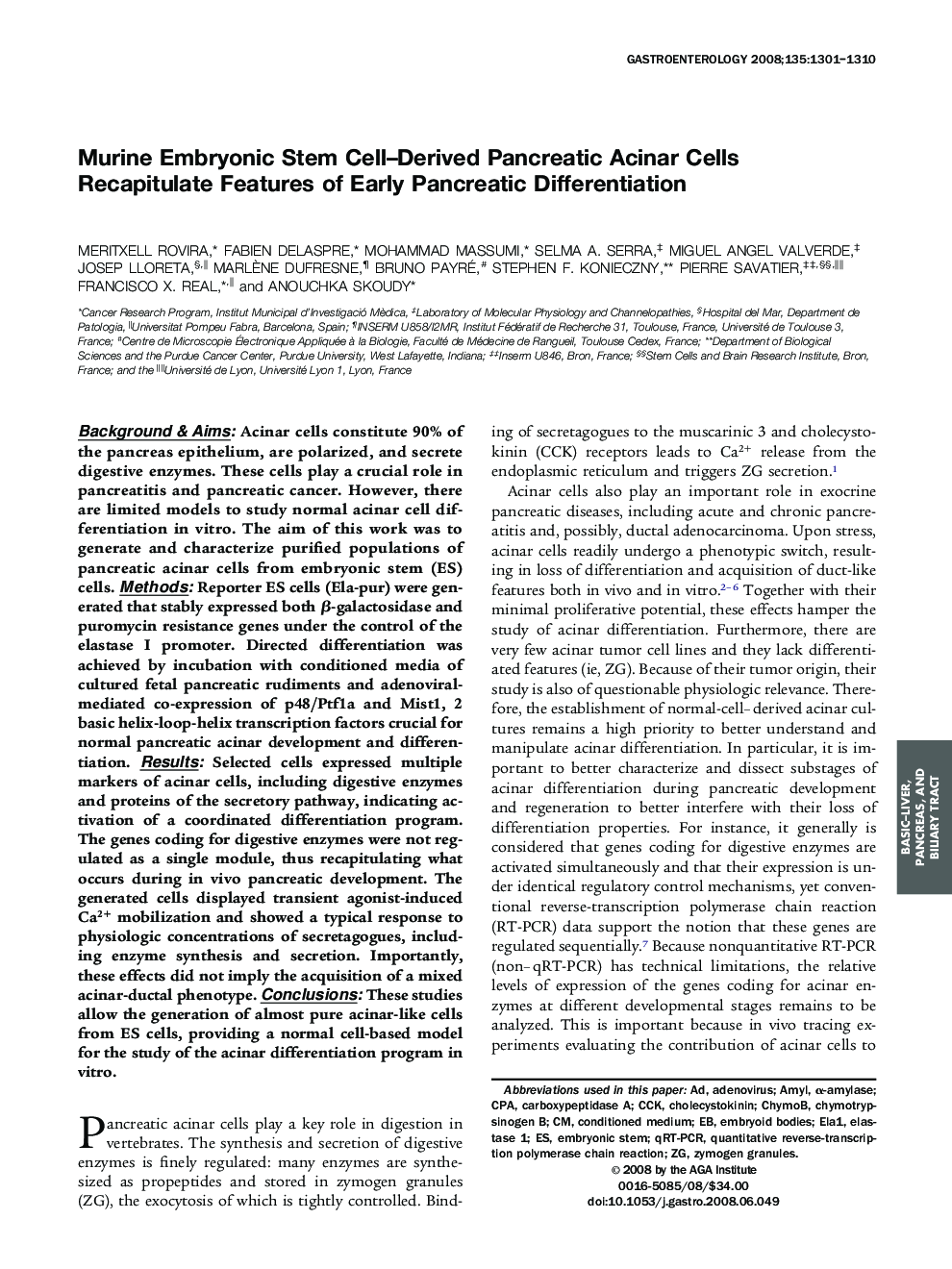 Murine Embryonic Stem Cell-Derived Pancreatic Acinar Cells Recapitulate Features of Early Pancreatic Differentiation