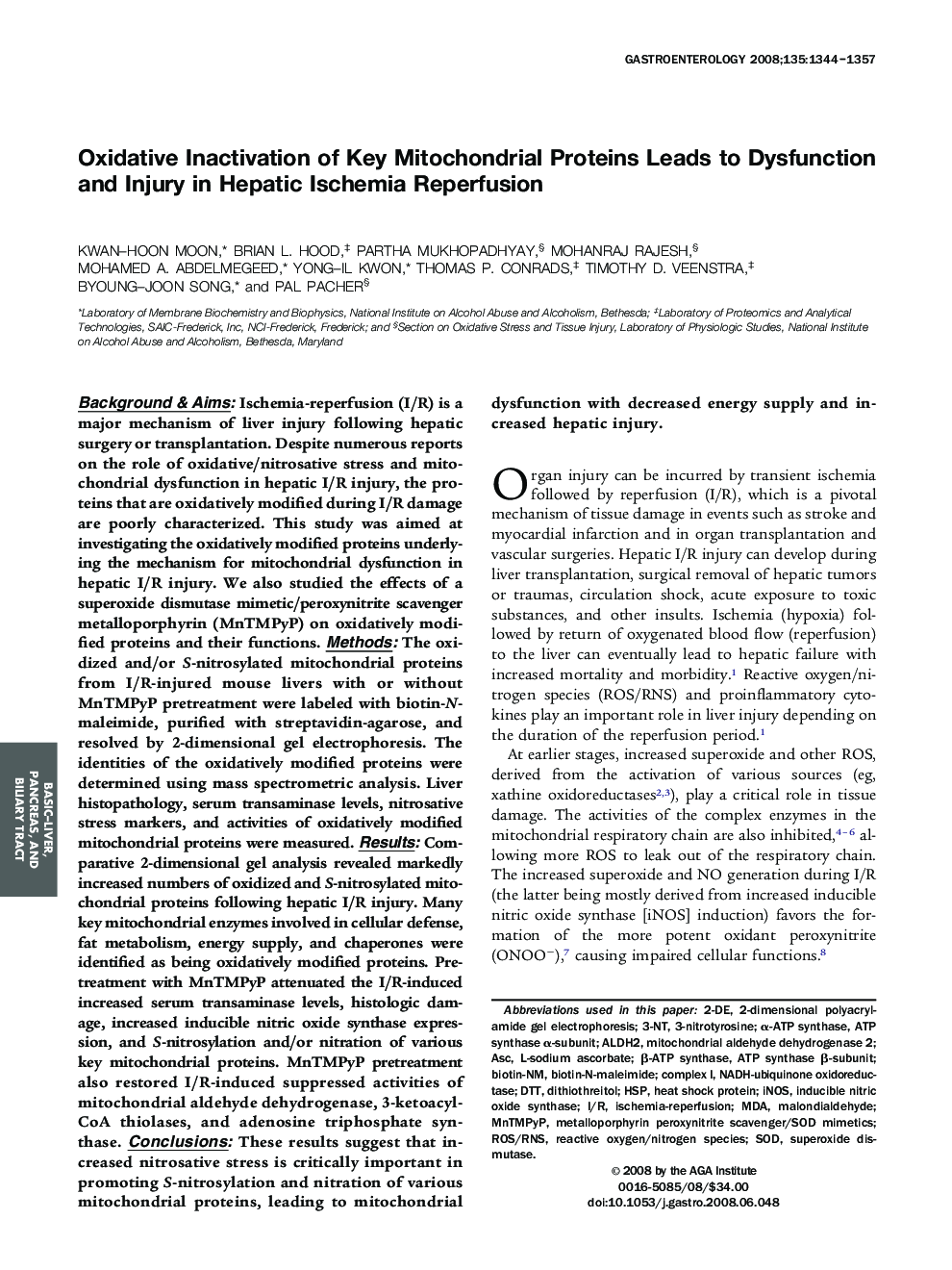 Oxidative Inactivation of Key Mitochondrial Proteins Leads to Dysfunction and Injury in Hepatic Ischemia Reperfusion