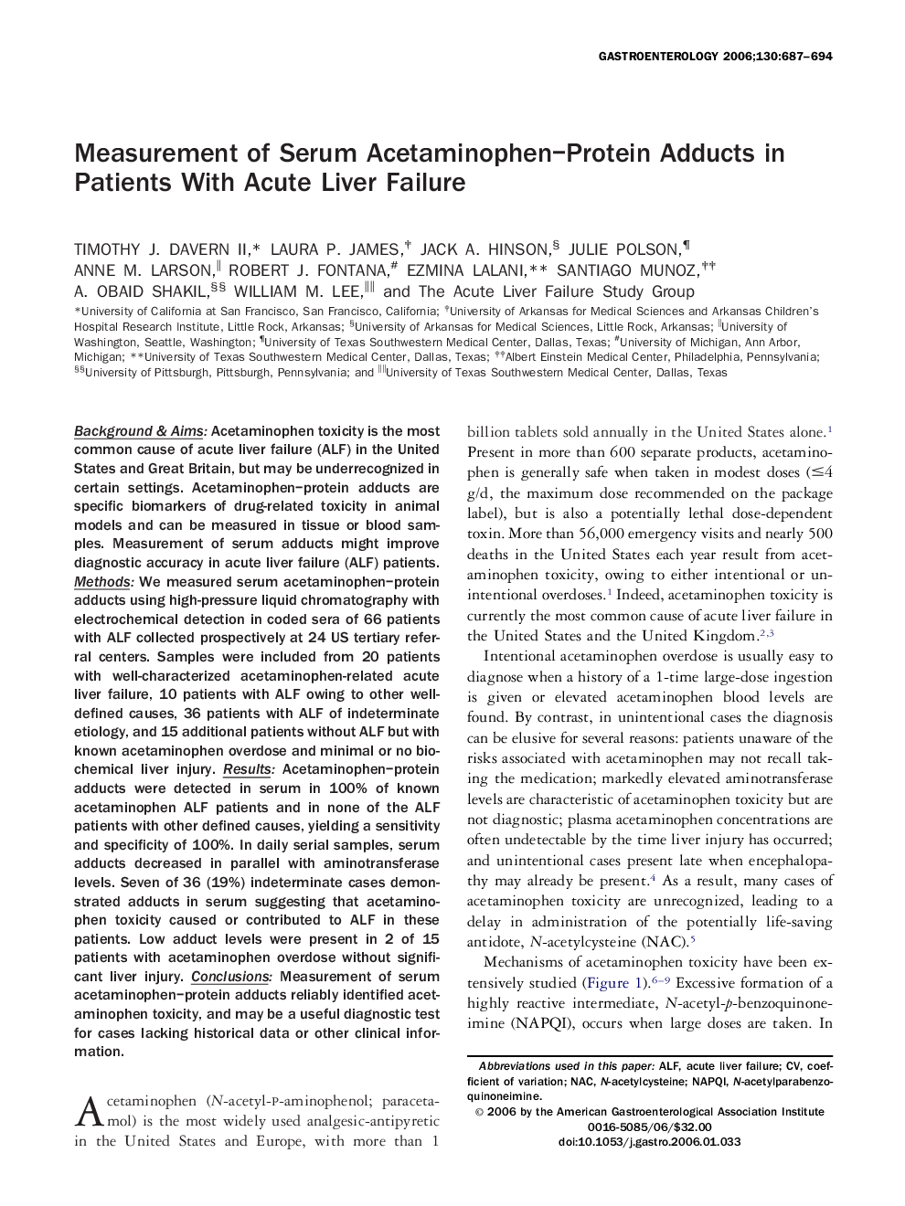 Measurement of Serum Acetaminophen-Protein Adducts in Patients With Acute Liver Failure