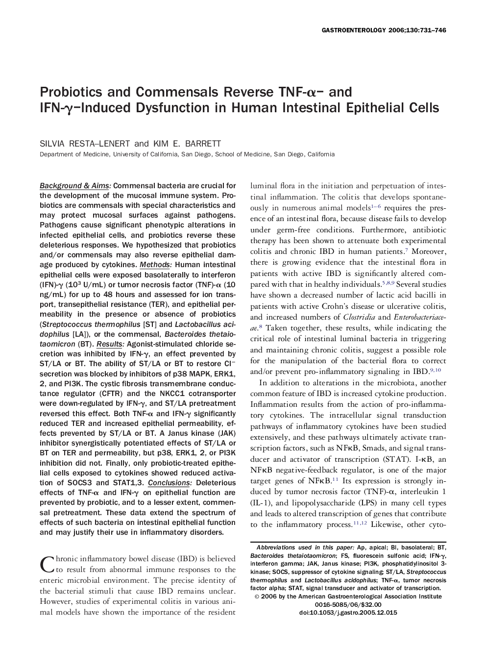 Probiotics and Commensals Reverse TNF-α– and IFN-γ–Induced Dysfunction in Human Intestinal Epithelial Cells 