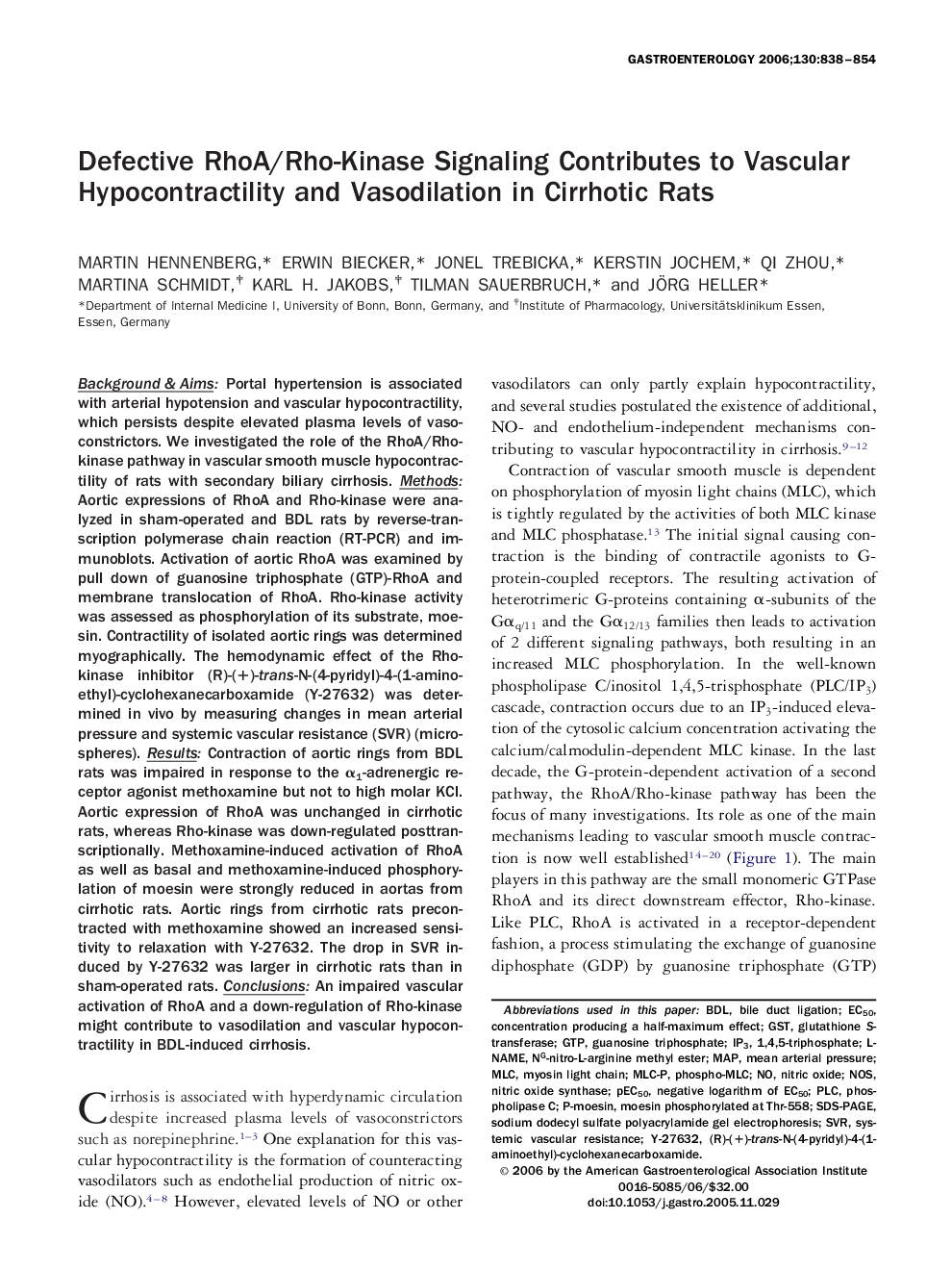 Defective RhoA/Rho-Kinase Signaling Contributes to Vascular Hypocontractility and Vasodilation in Cirrhotic Rats 